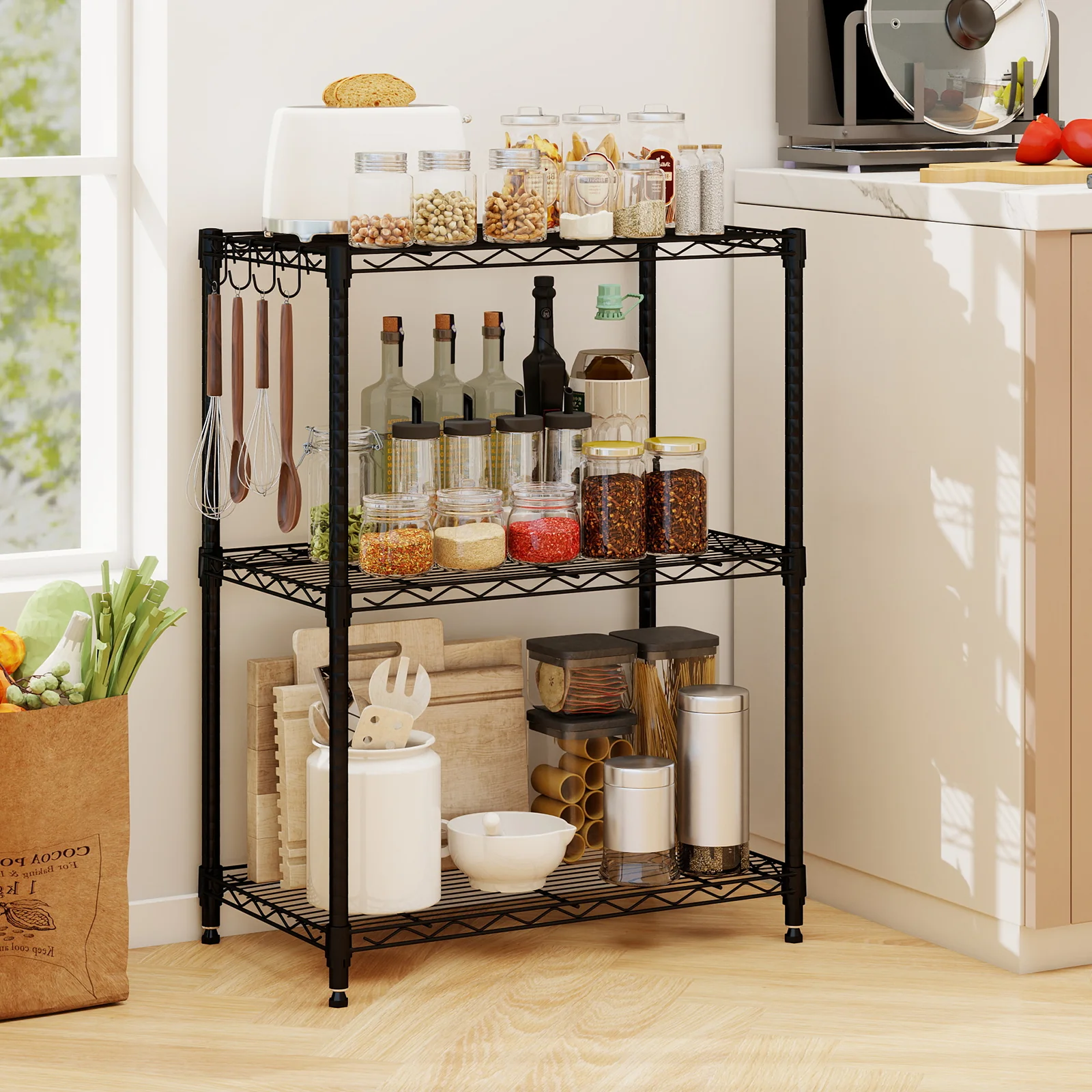 3-Tier Metal Shelving Unit, Set of 2, Black - Image 6