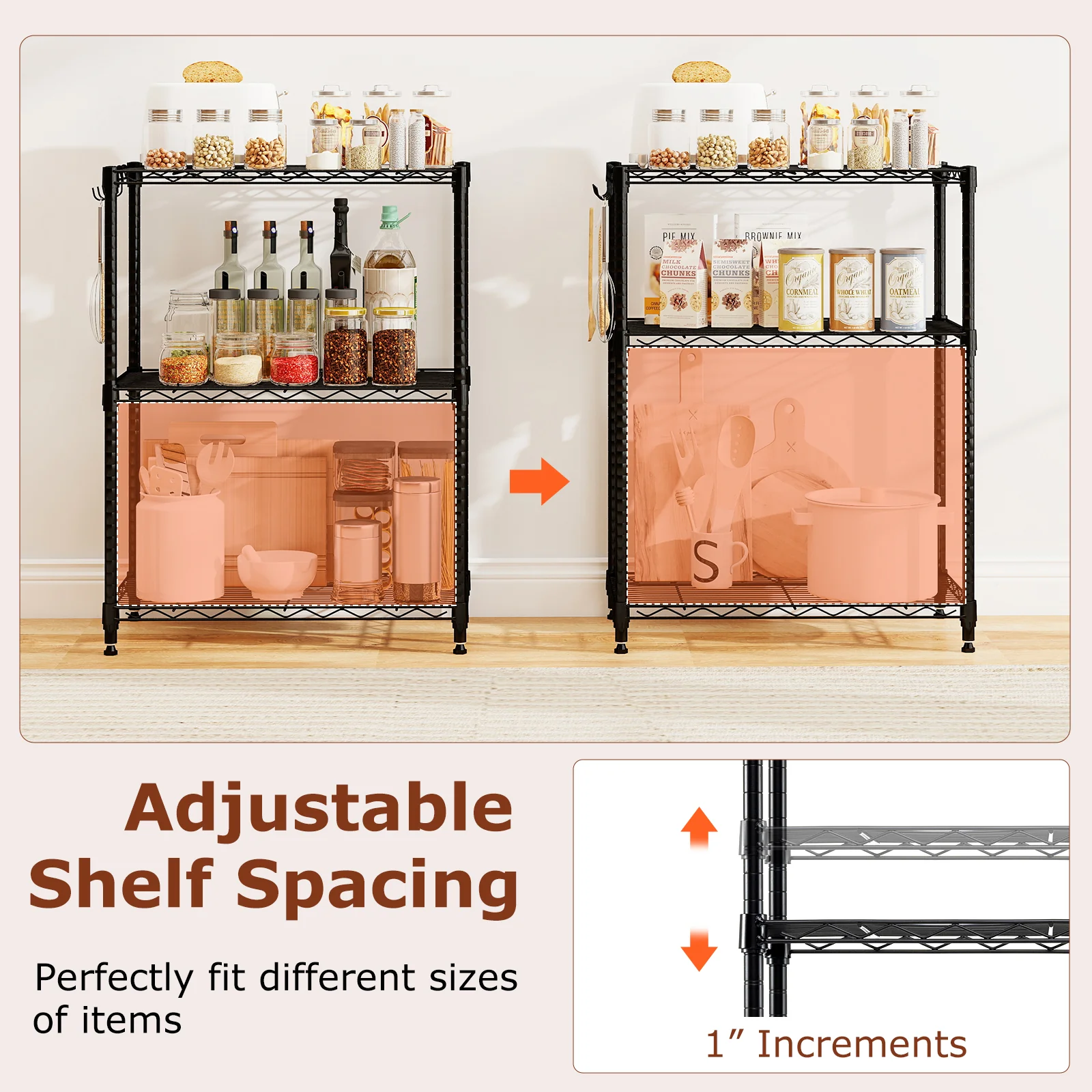 3-Tier Metal Shelving Unit, Set of 2, Black - Image 7