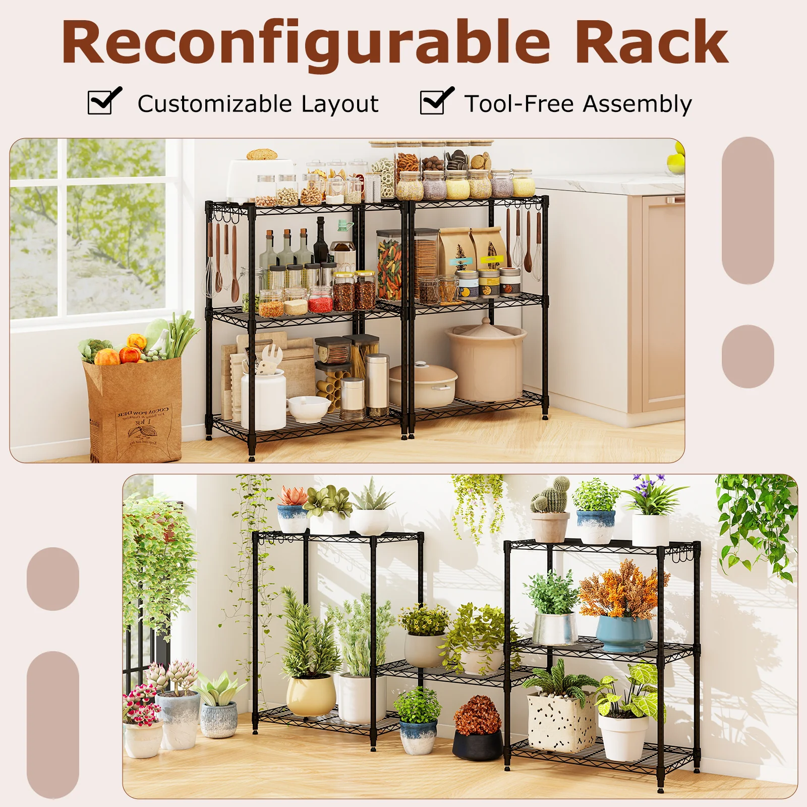 3-Tier Metal Shelving Unit, Set of 2, Black - Image 8