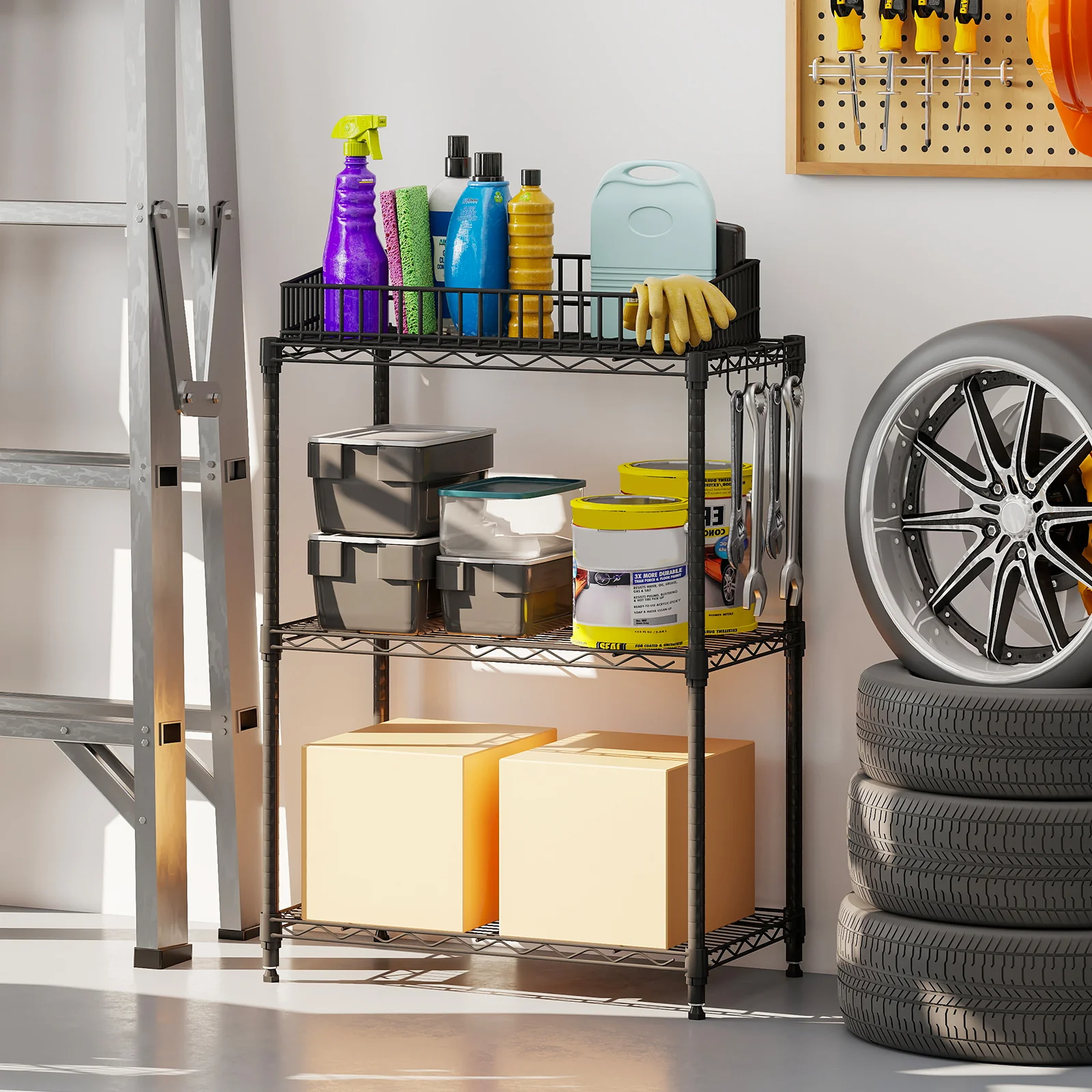 3-Tier Metal Storage Shelving Unit with V-Shaped Wire Rack and 450 LBS Capacity-DK, Black - Image 3