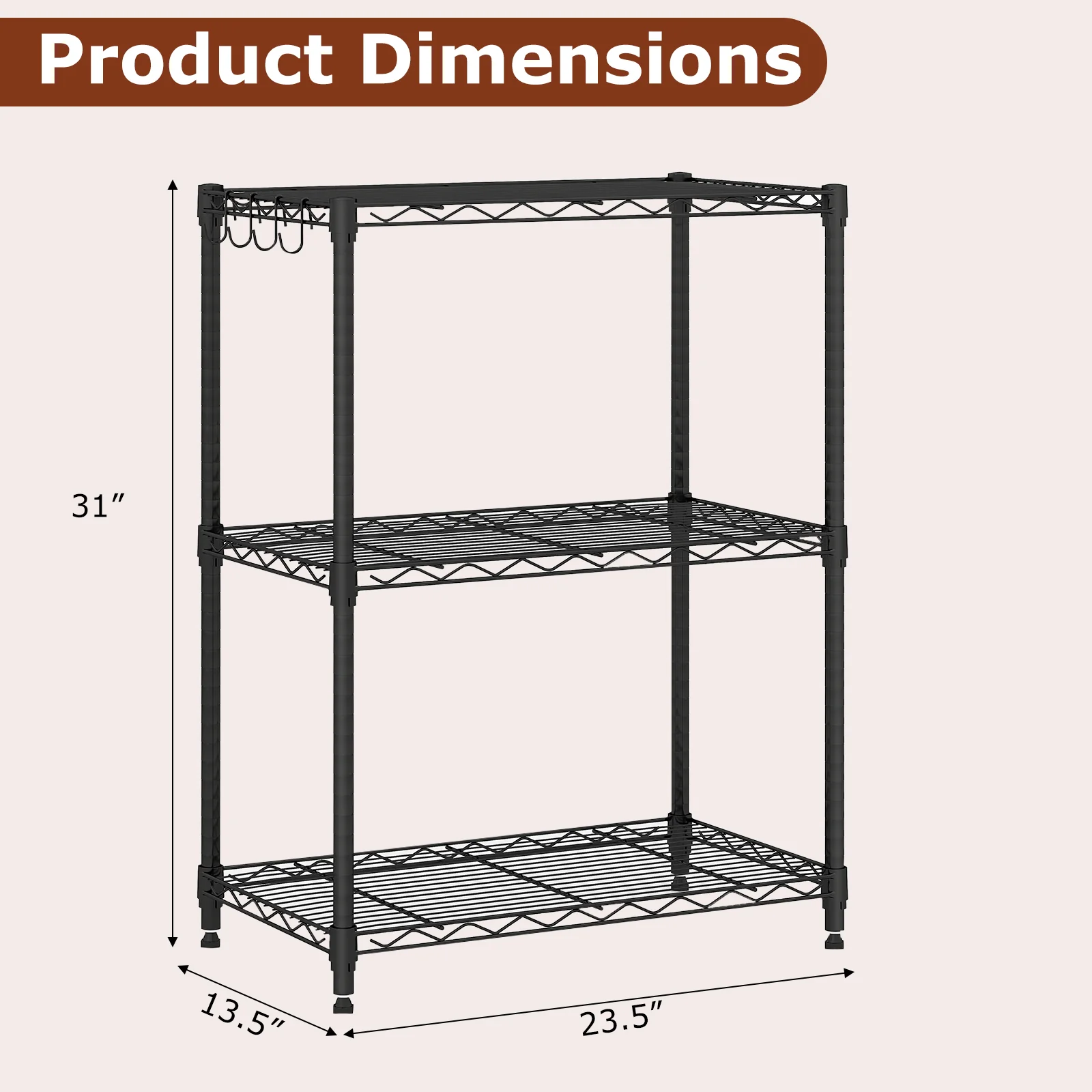 3-Tier Metal Storage Shelving Unit with V-Shaped Wire Rack and 450 LBS Capacity-DK, Black - Image 6