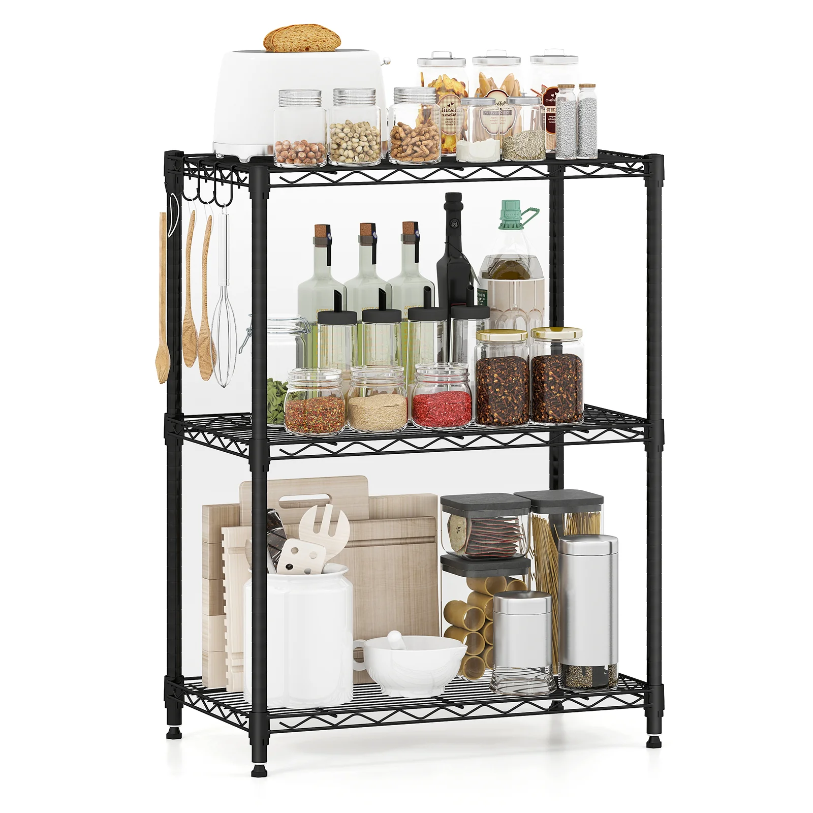 3-Tier Metal Storage Shelving Unit with V-Shaped Wire Rack and 450 LBS Capacity-DK, Black - Image 7