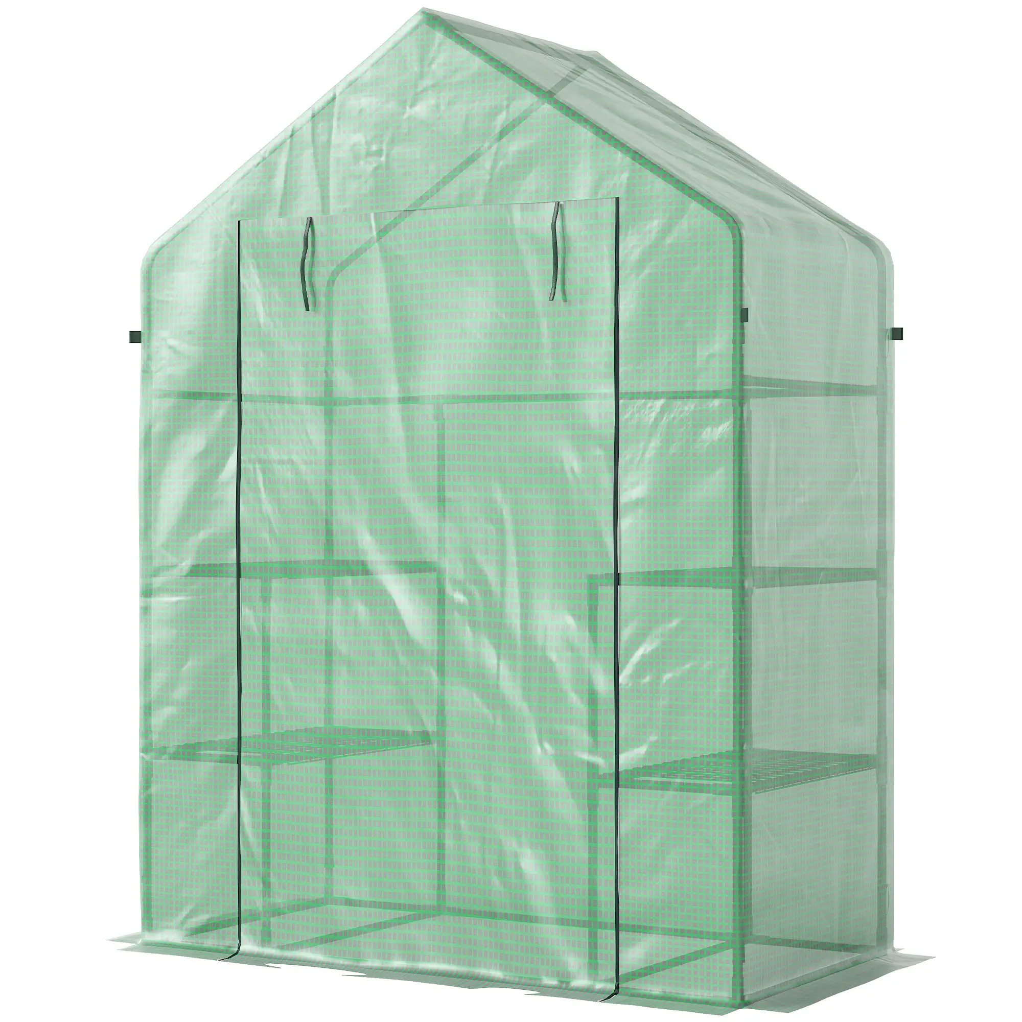 3-Tier Mini Greenhouse, 4 Shelves, Roll-Up Door, 56" x 29" x 77", Green