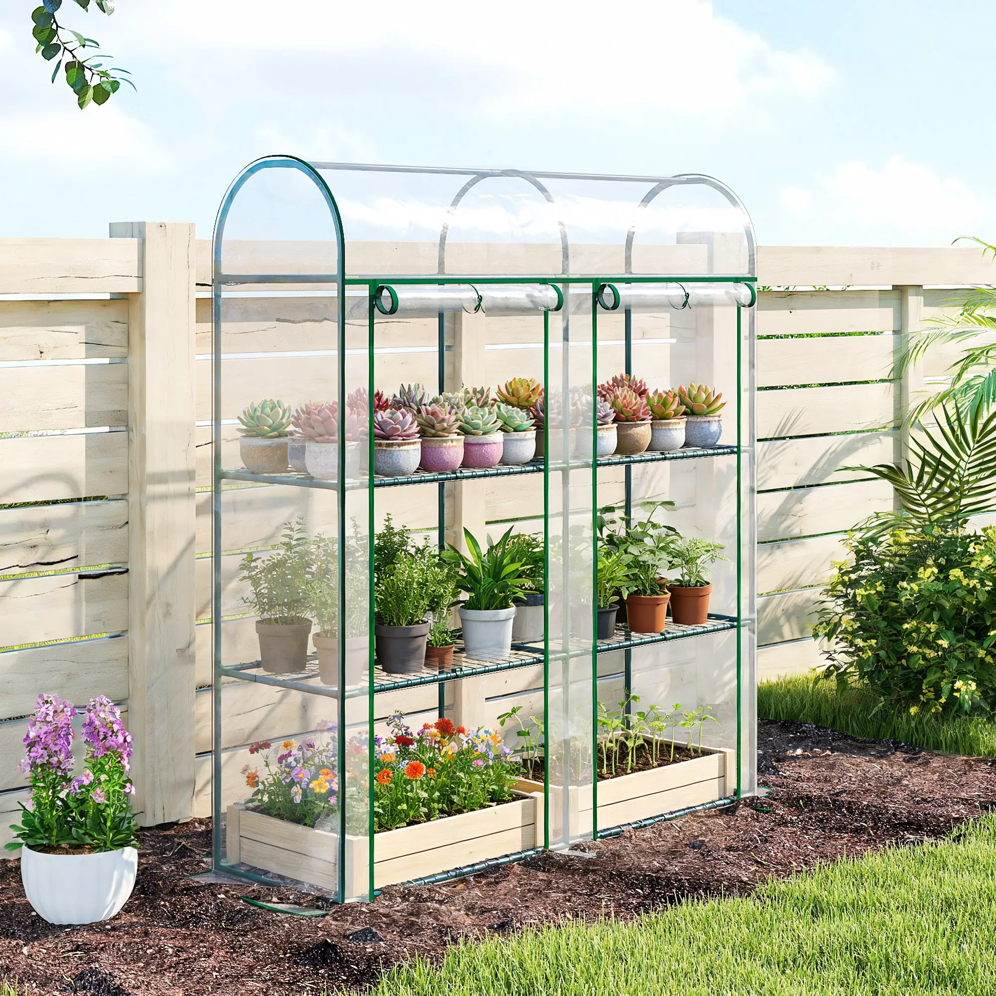 3 Tier Mini Greenhouse, 56.3" x 18.1" x 64.6", Clear - Image 10