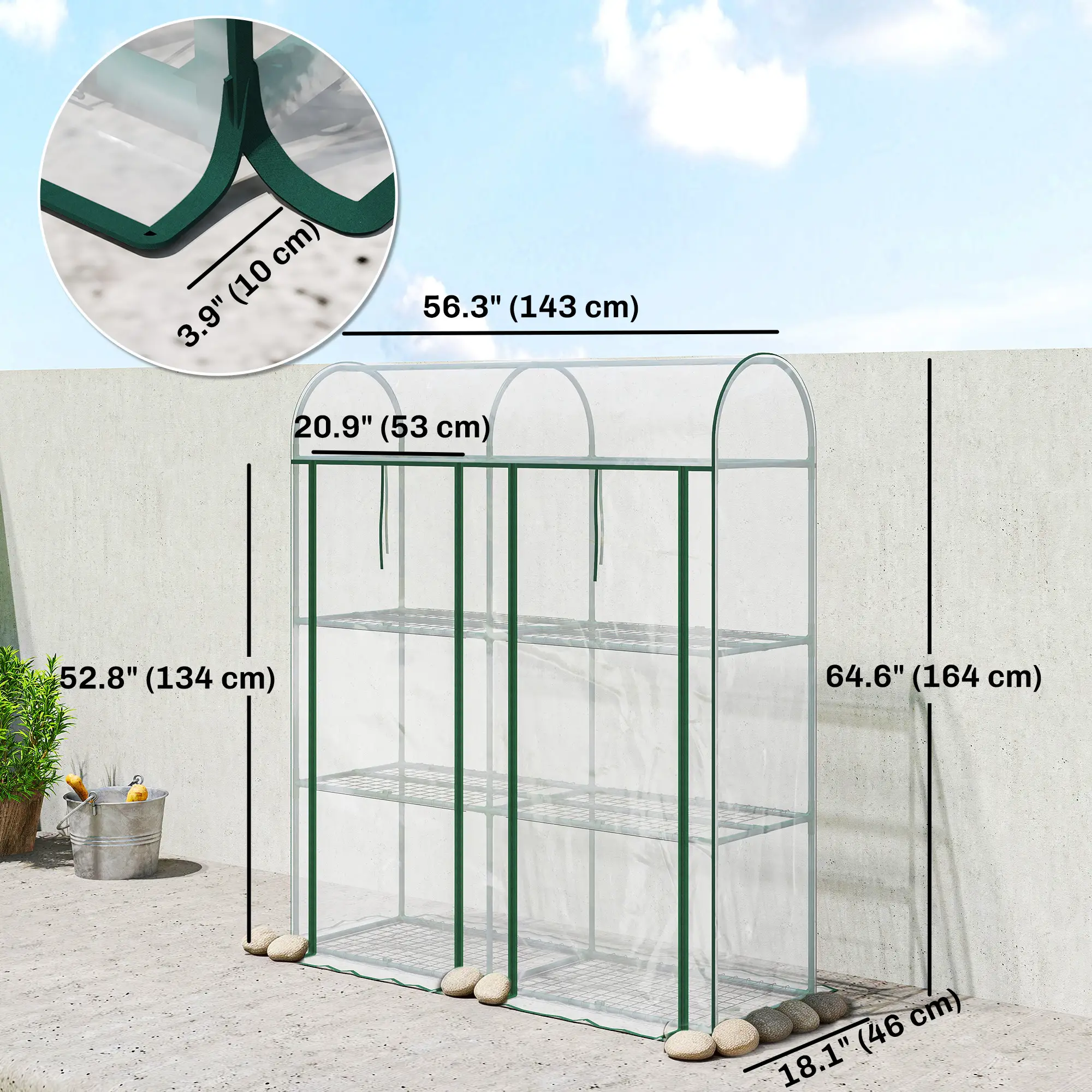 3 Tier Mini Greenhouse, 56.3" x 18.1" x 64.6", Clear - Image 3