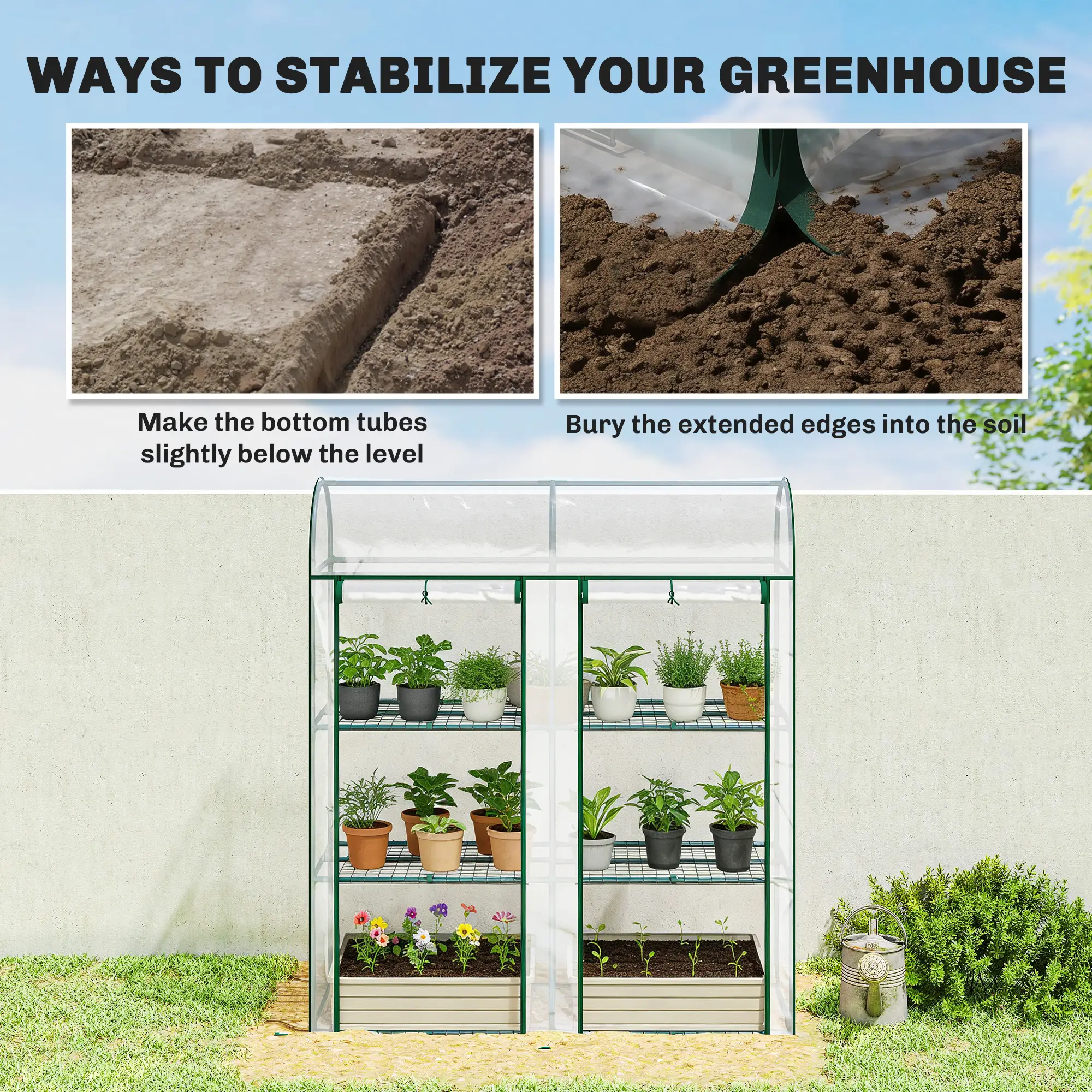 3 Tier Mini Greenhouse, 56.3" x 18.1" x 64.6", Clear - Image 6