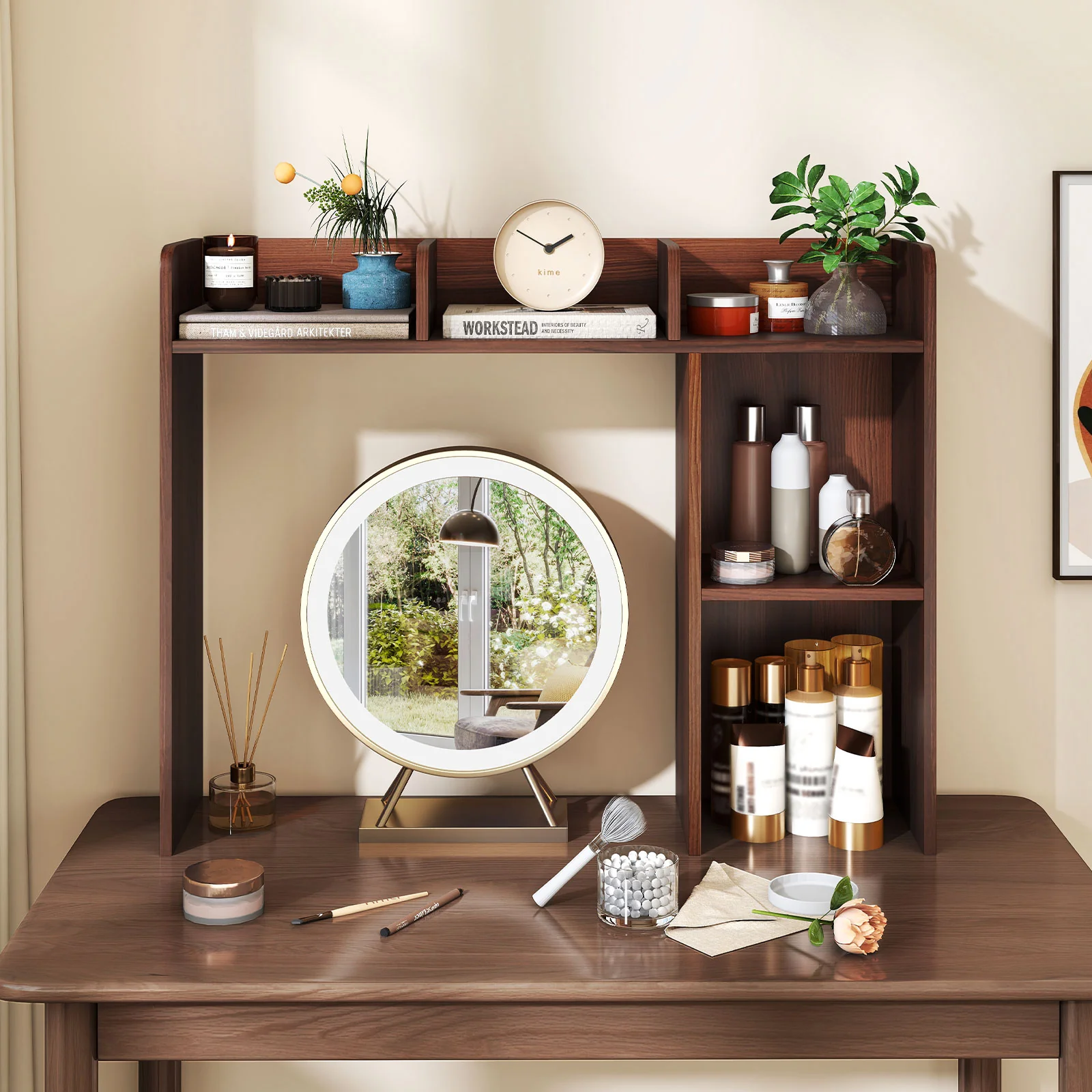 3-Tier Multipurpose Desk Bookshelf with 4 Shelves-HT, Walnut - Image 2