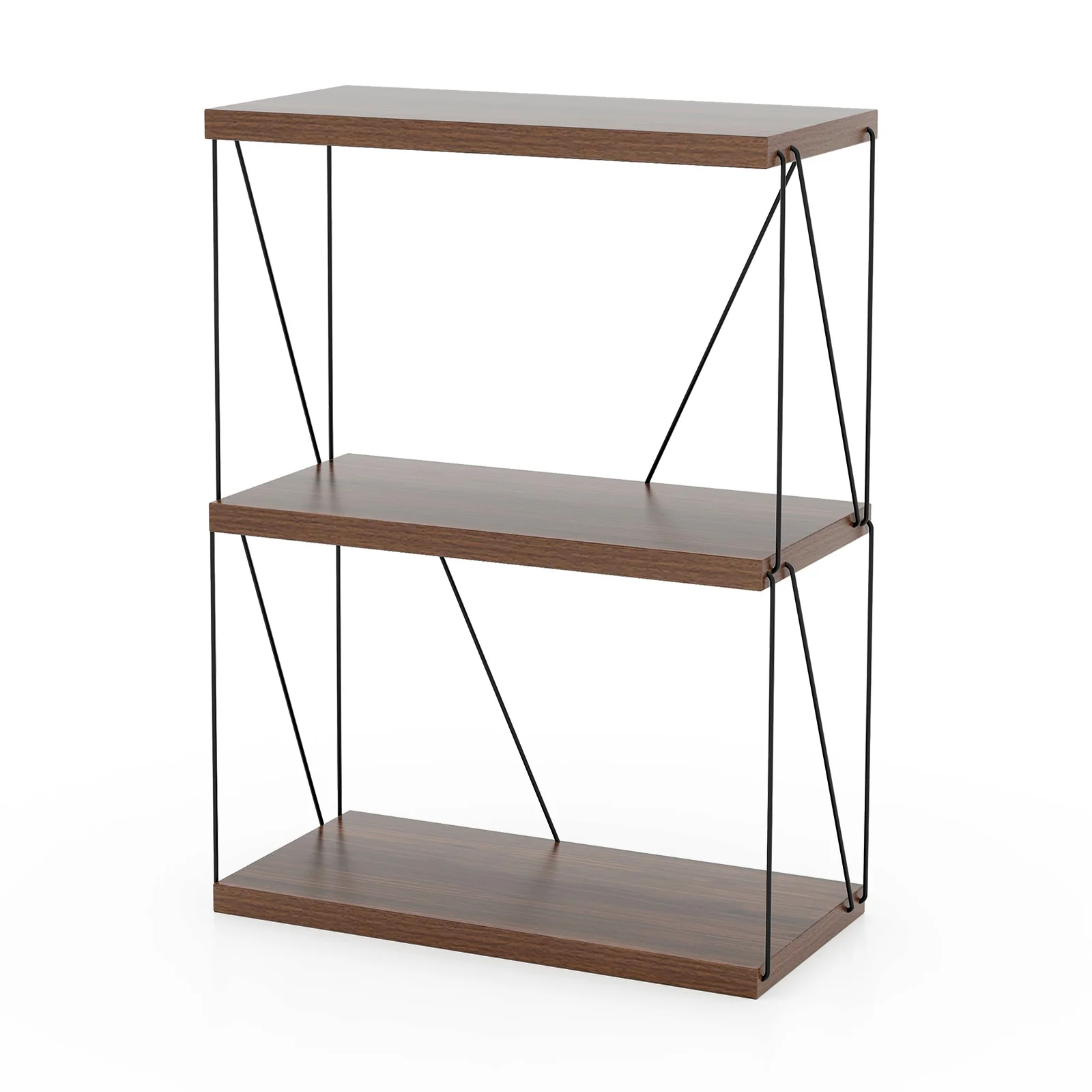 3-Tier Multipurpose Display Rack, Walnut, Metal Frame