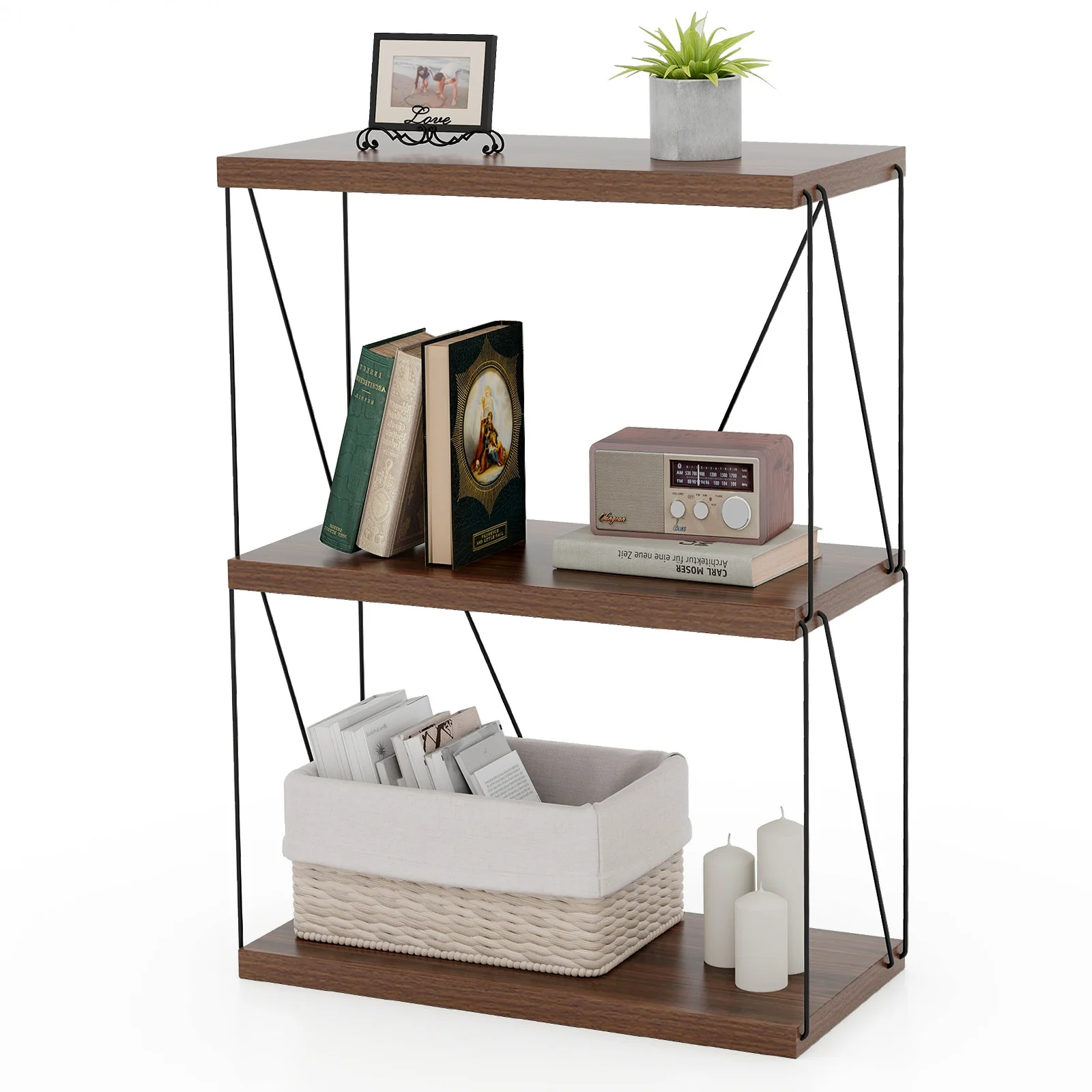 3-Tier Multipurpose Display Rack, Walnut, Metal Frame - Image 5