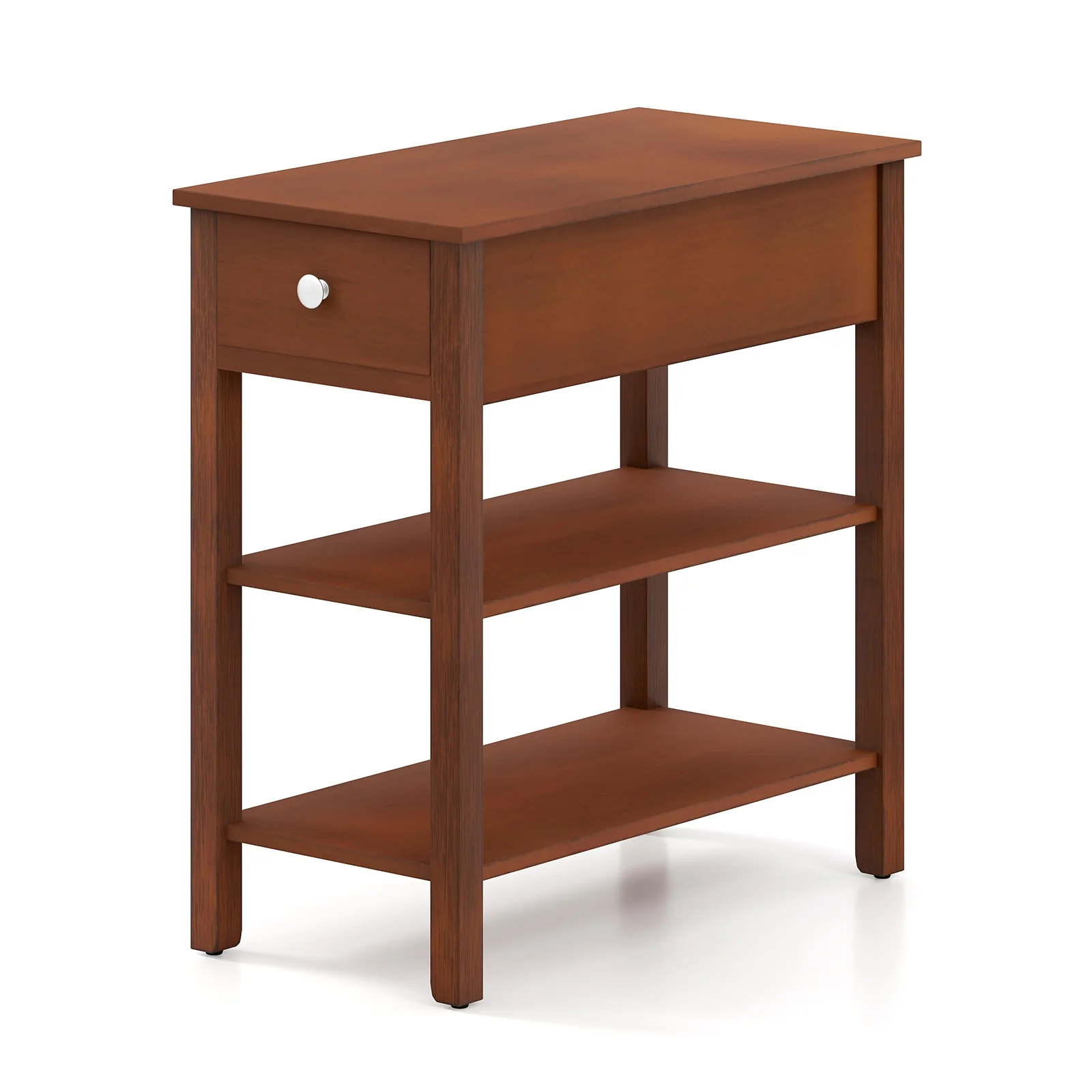 3-Tier Narrow End Table With Drawer, Storage Shelves, Brown - Image 4