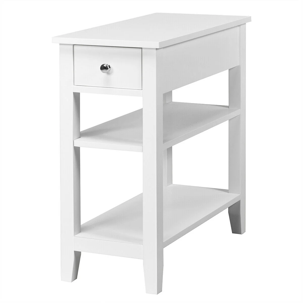 3-Tier Nightstand With Double Shelves Drawer, White - Image 4