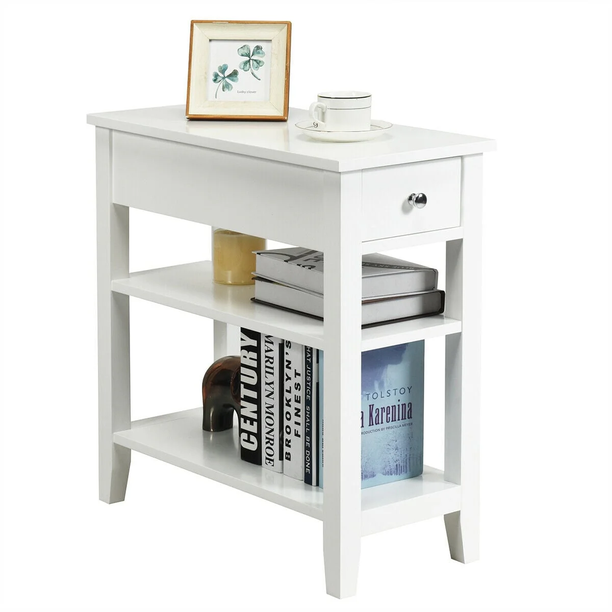 3-Tier Nightstand With Double Shelves Drawer, White - Image 5