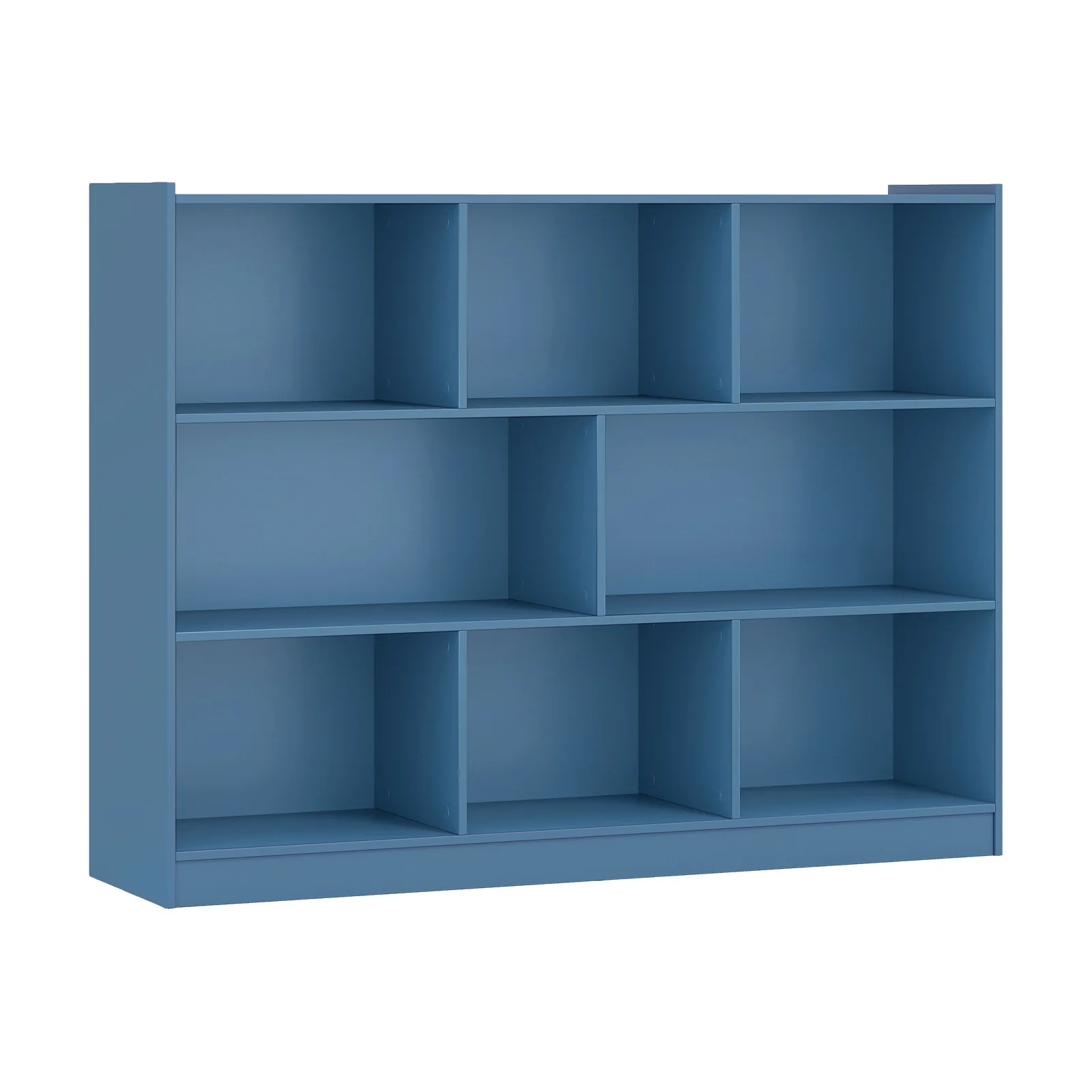 3-Tier Open Bookcase, 8-Cube Floor Standing Storage Shelves, Blue - Image 4