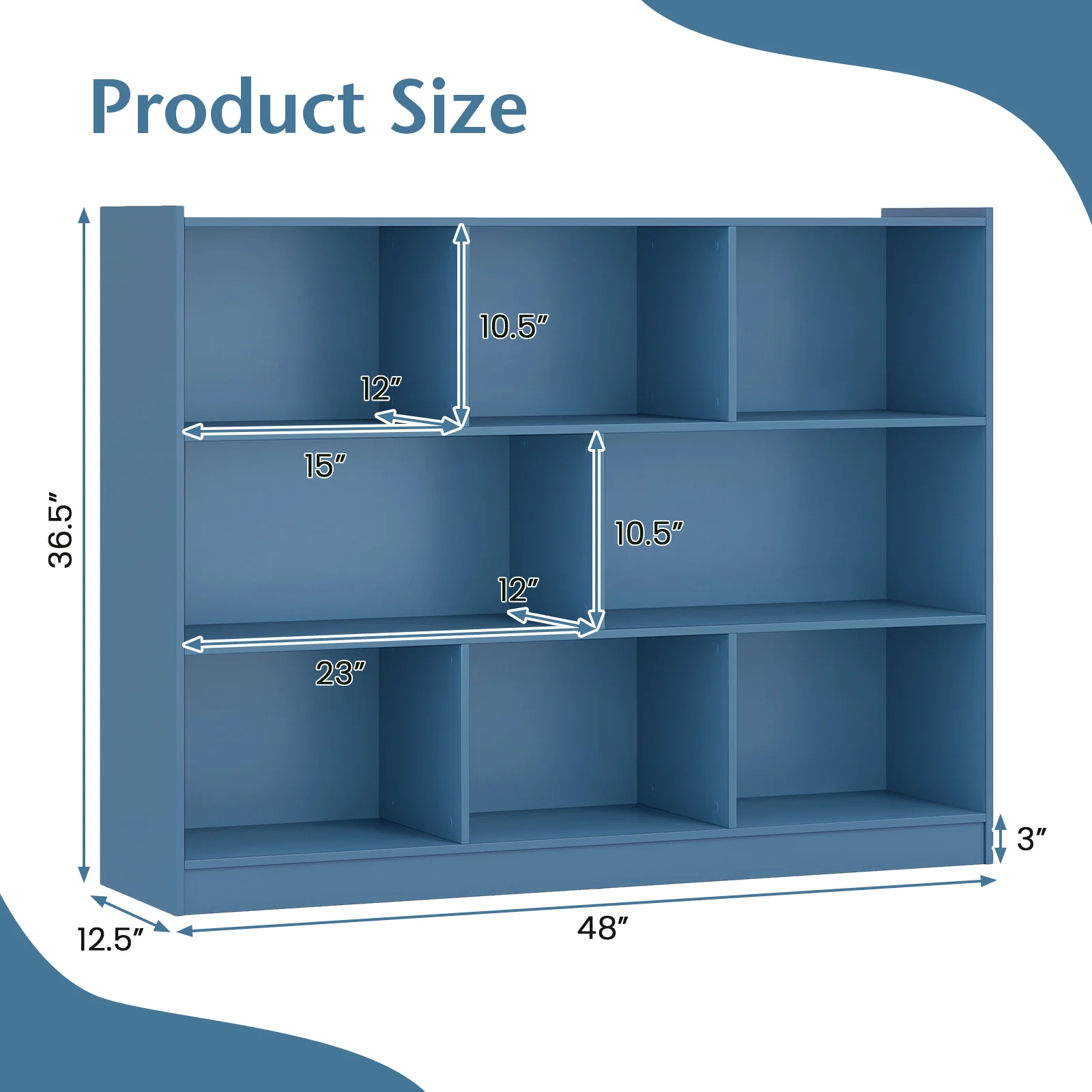 3-Tier Open Bookcase, 8-Cube Floor Standing Storage Shelves, Blue - Image 6