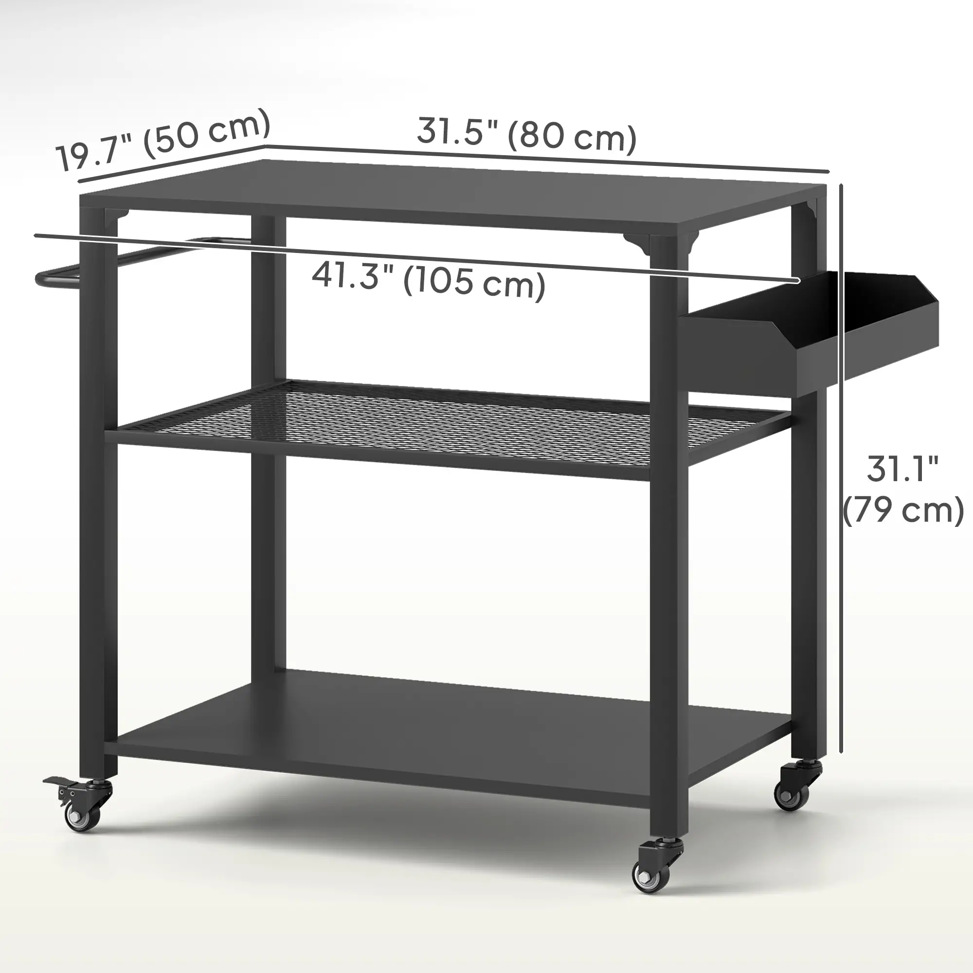 3-Tier Outdoor Grill Cart, Pizza Oven Stand, Storage Rack, 4 Wheels - Image 3