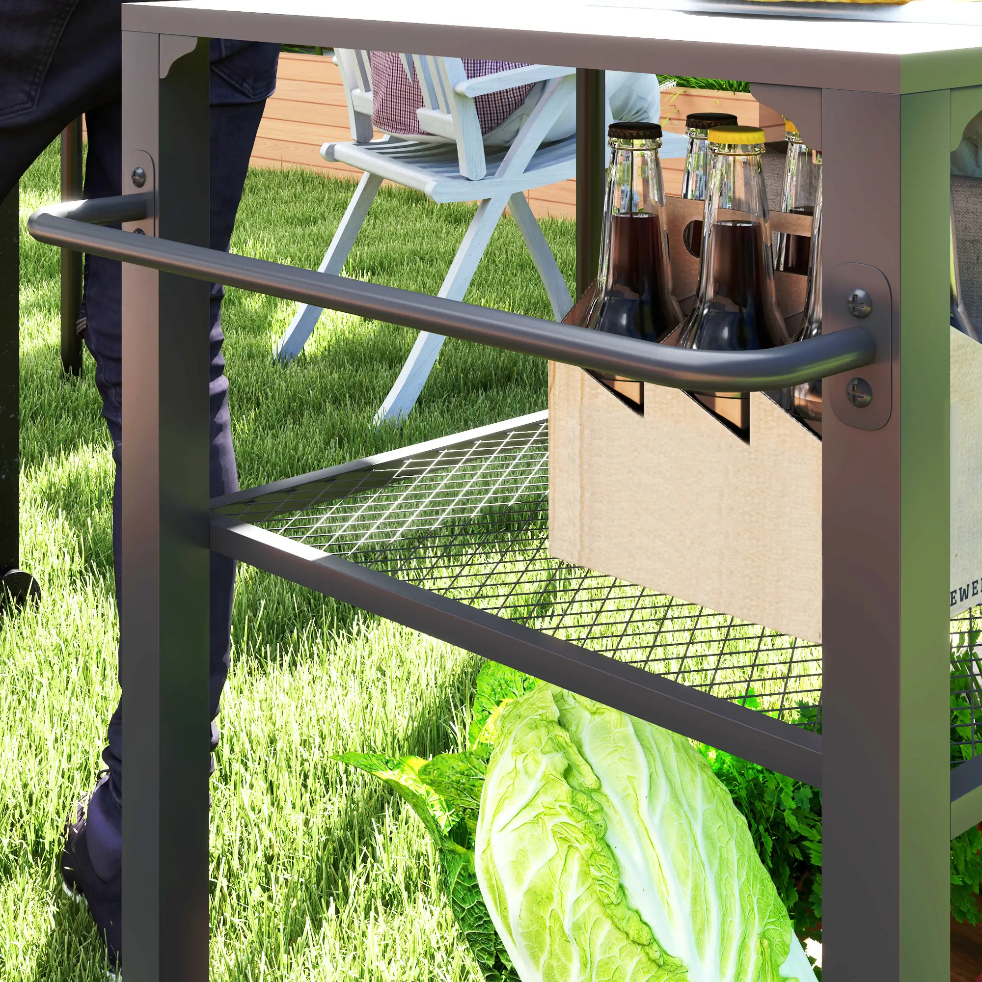 3-Tier Outdoor Grill Cart, Pizza Oven Stand, Storage Rack, 4 Wheels - Image 9