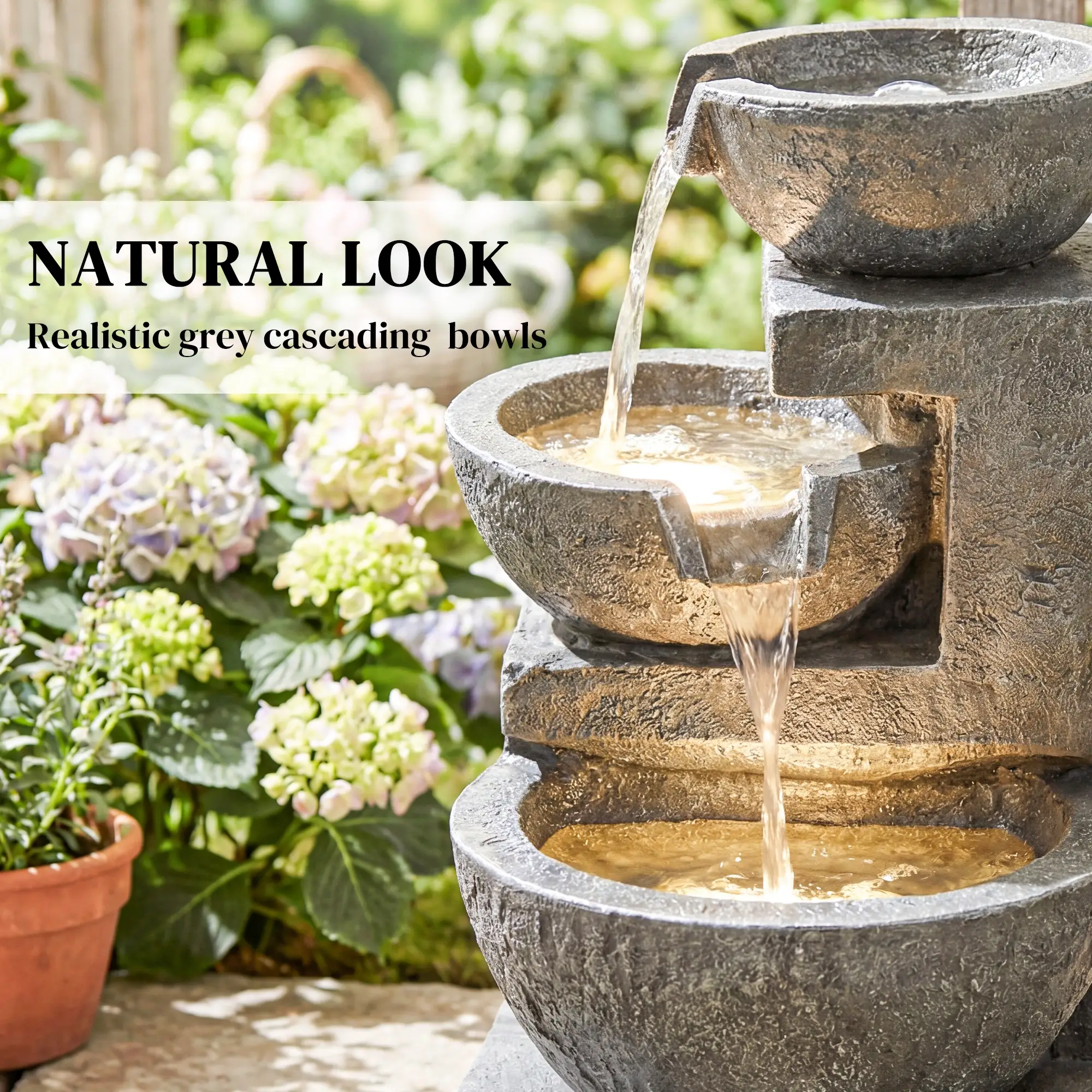 3-Tier Outdoor Water Fountain, Garden Waterfall With LED Lights, Pump - Image 6