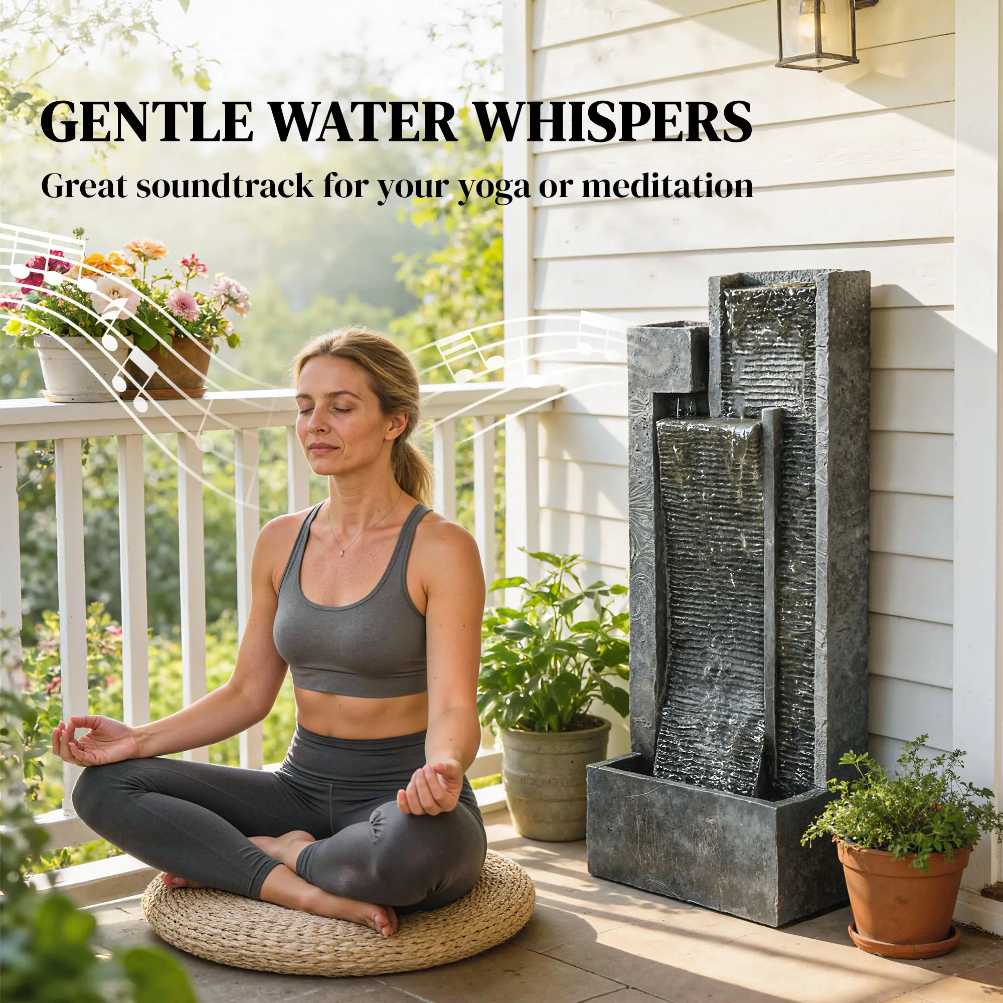 3-Tier Outdoor Water Fountain With LED Lights, Planter, Pump, Dark Grey - Image 7