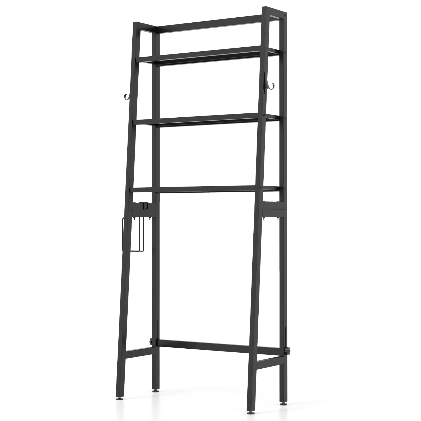 3-Tier Over The Toilet Storage Shelf, Adjustable Bottom Bar, Black - Image 5
