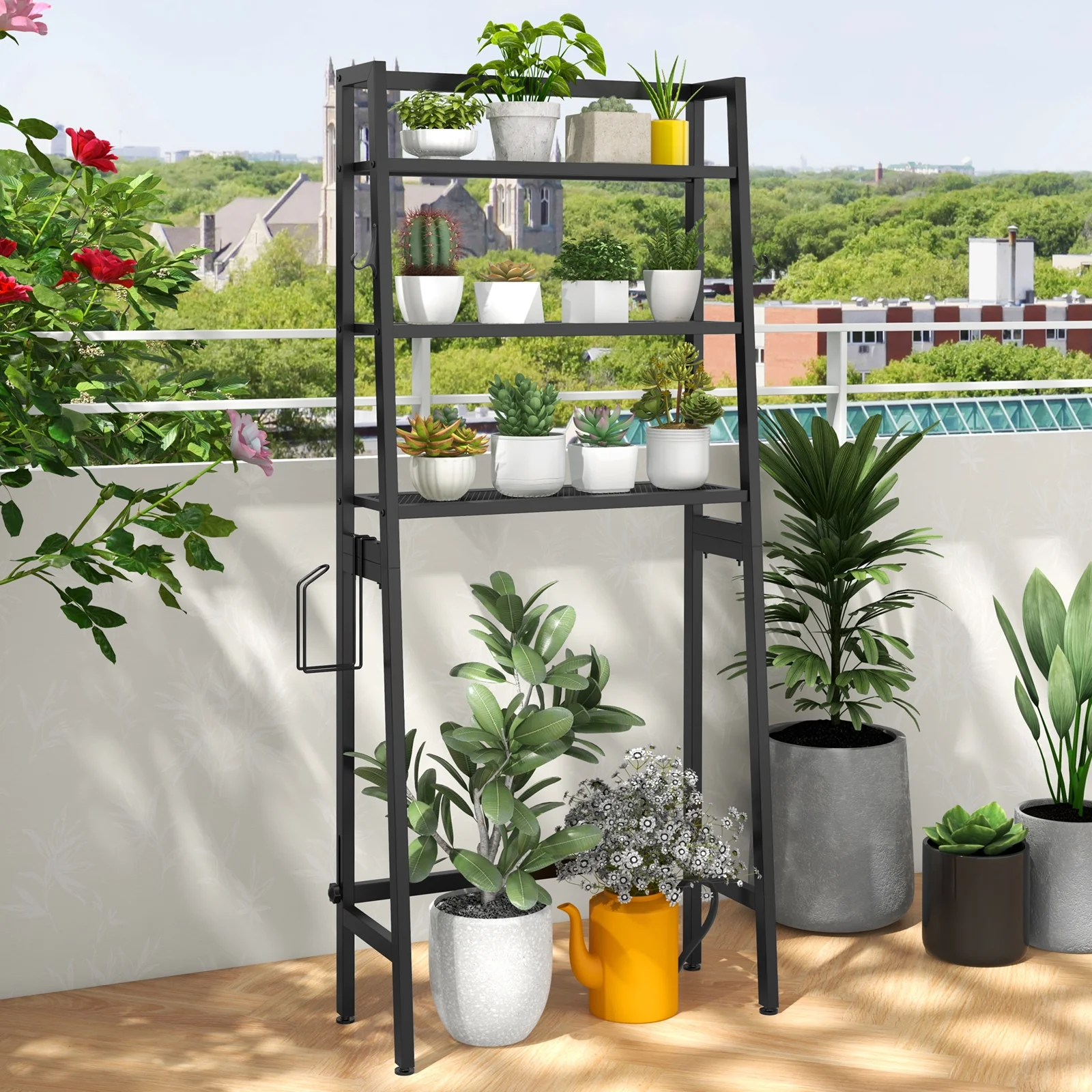 3-Tier Over The Toilet Storage Shelf, Adjustable Bottom Bar, Black - Image 7