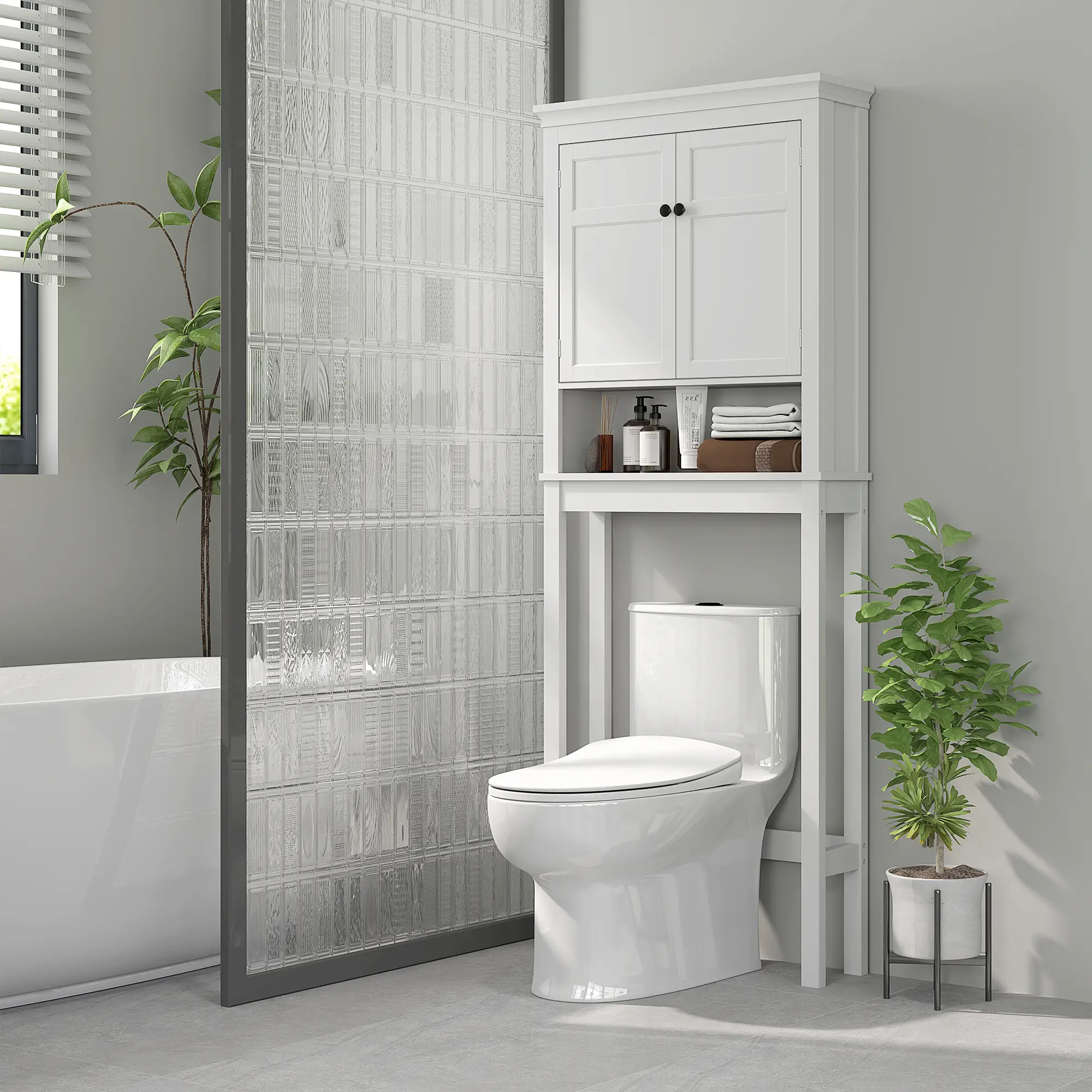 3-Tier Over Toilet Storage, Adjustable Shelf, Bathroom Laundry Cabinet - Image 2
