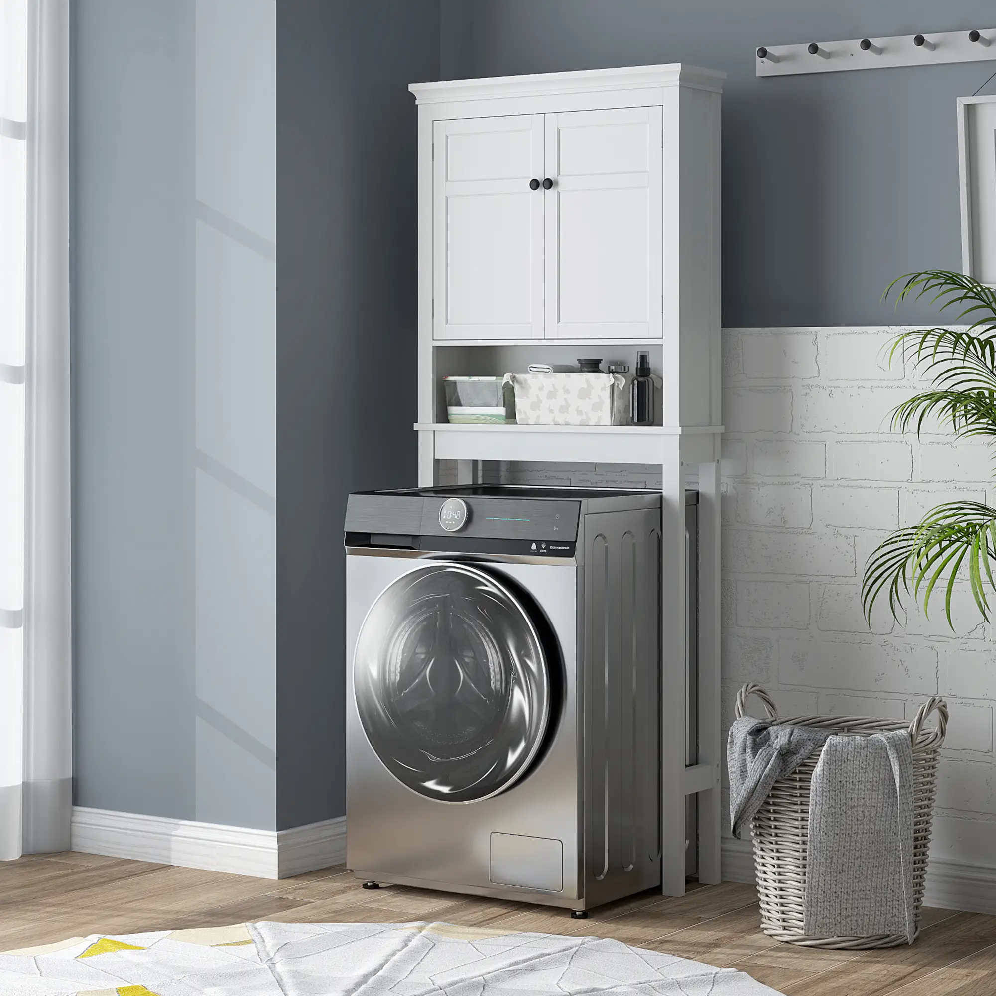 3-Tier Over Toilet Storage, Adjustable Shelf, Bathroom Laundry Cabinet - Image 4