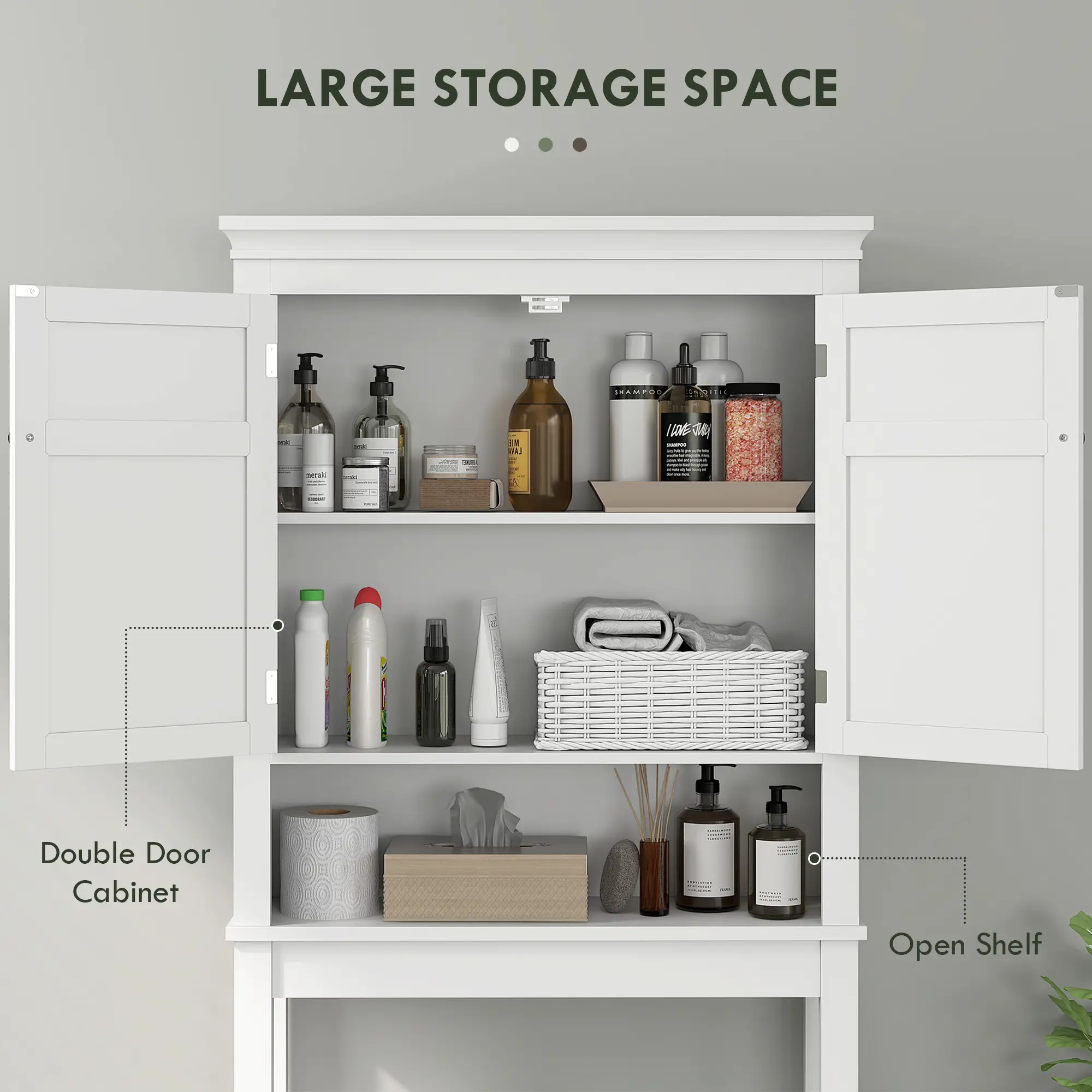 3-Tier Over Toilet Storage, Adjustable Shelf, Bathroom Laundry Cabinet - Image 5