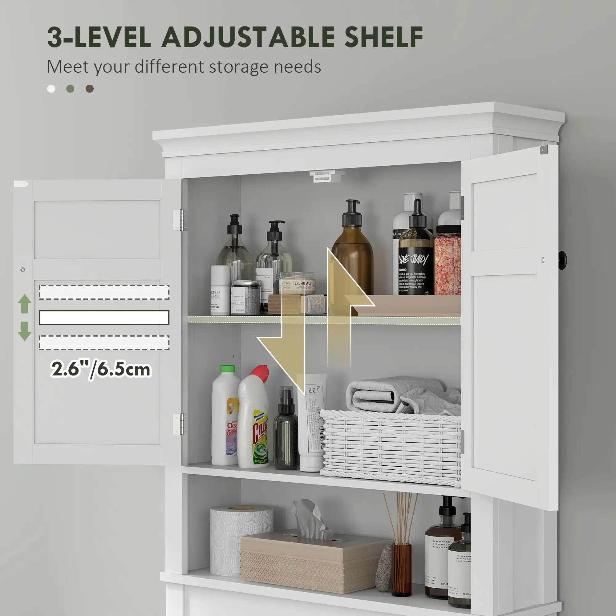 3-Tier Over Toilet Storage, Adjustable Shelf, Bathroom Laundry Cabinet - Image 7