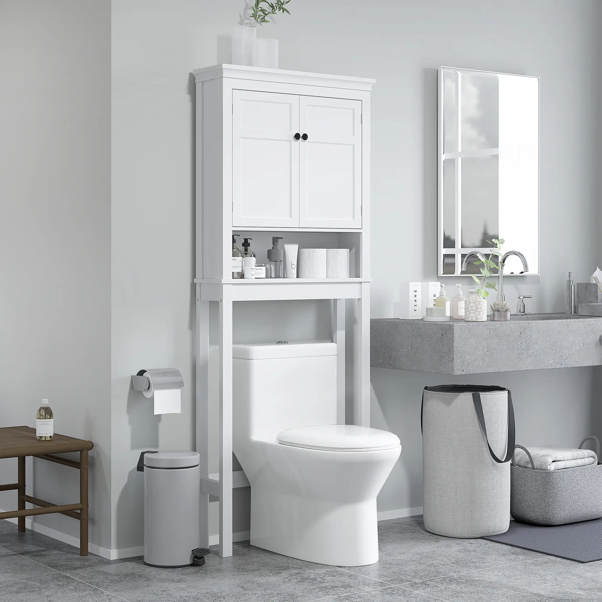 3-Tier Over Toilet Storage, Adjustable Shelf, Bathroom Laundry Cabinet - Image 8