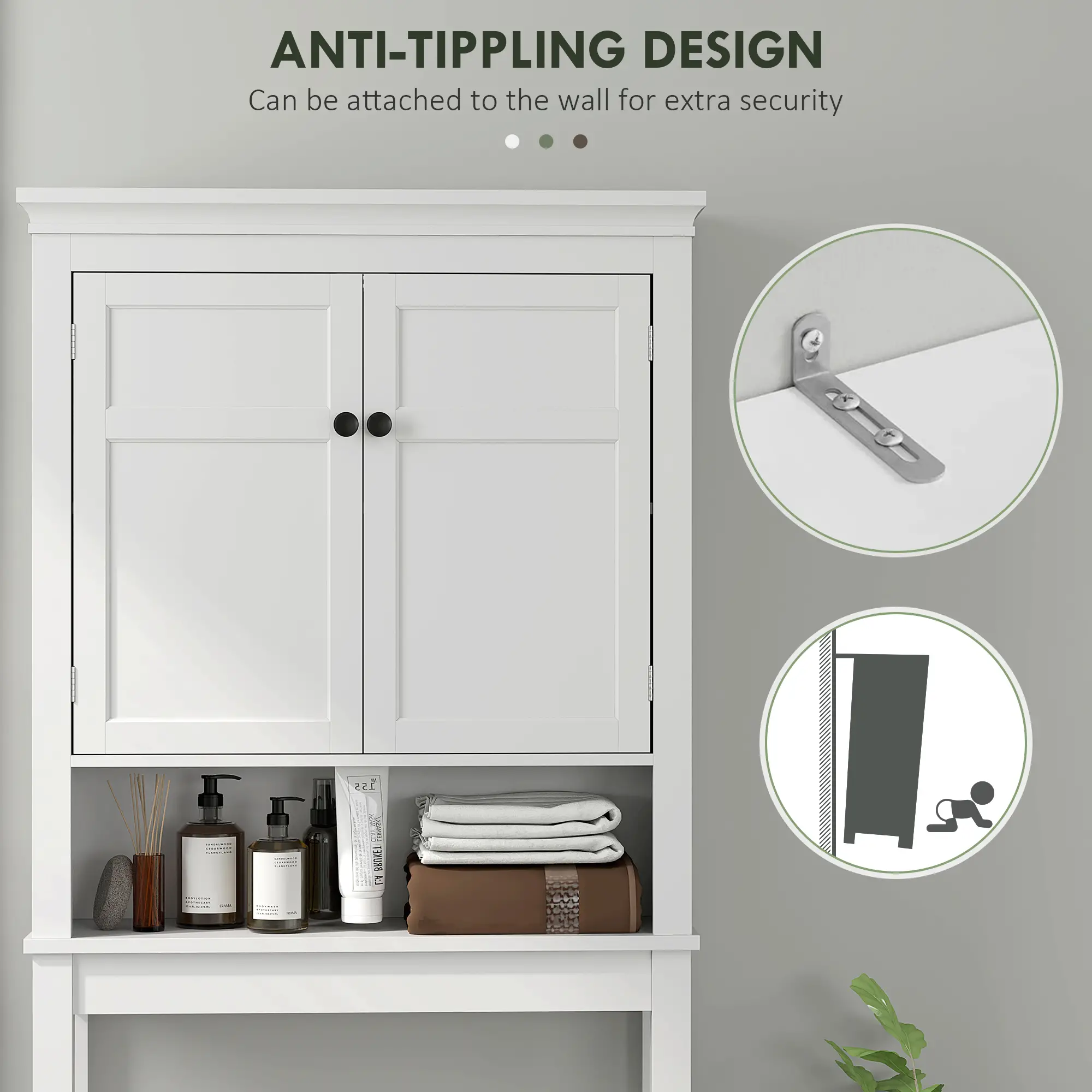 3-Tier Over Toilet Storage, Adjustable Shelf, Bathroom Laundry Cabinet - Image 9