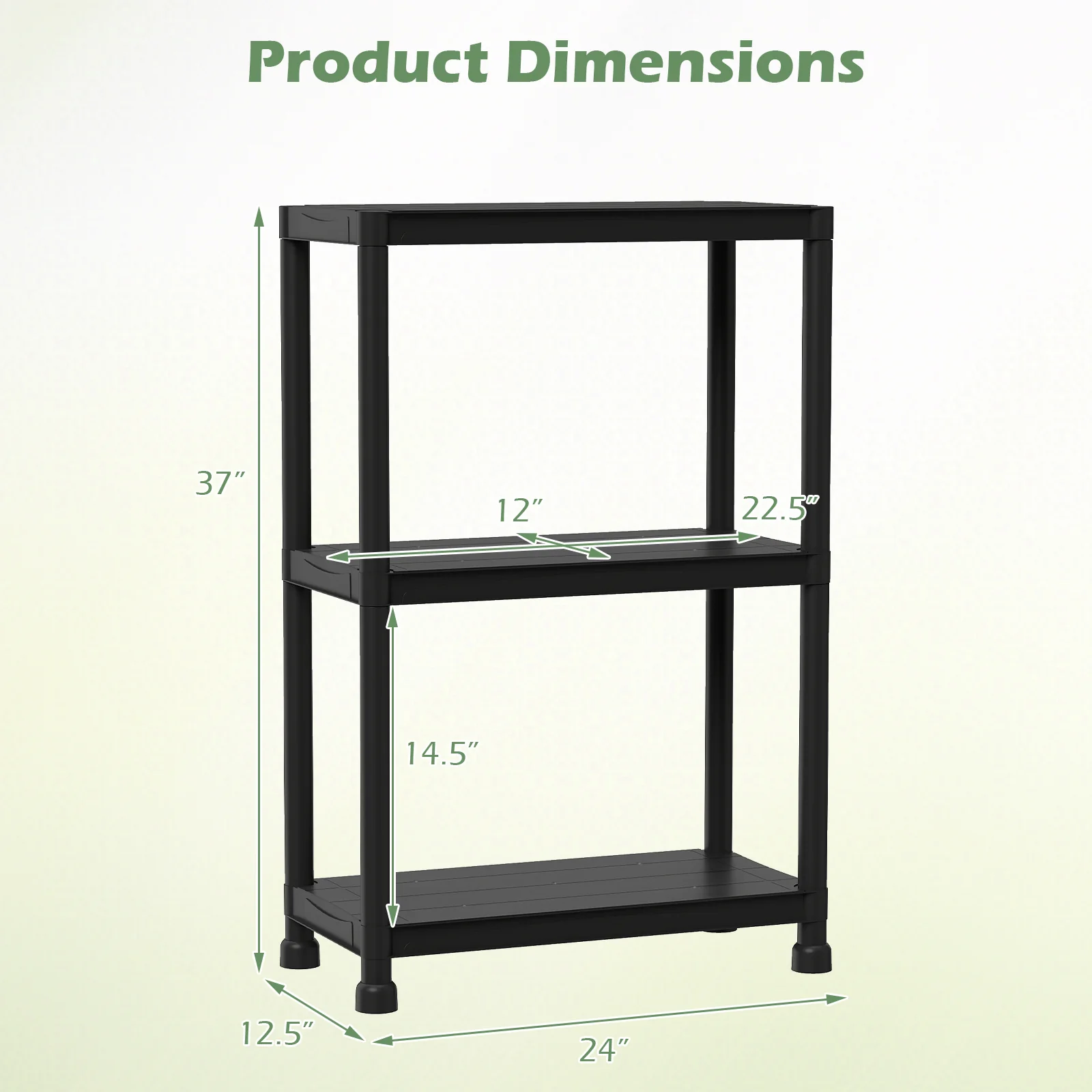 3-Tier Plastic Storage Shelves, Freestanding Garage Shelving Unit, Black - Image 5
