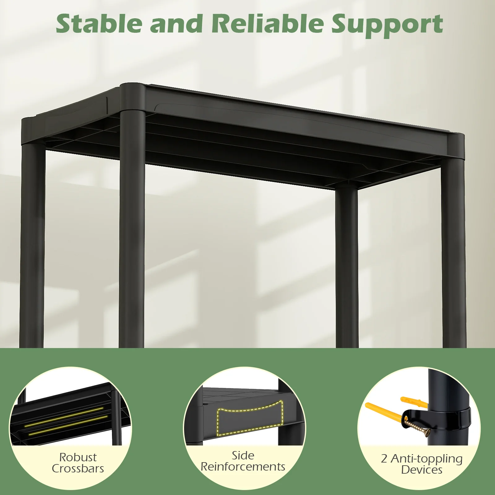 3-Tier Plastic Storage Shelves, Freestanding Garage Shelving Unit, Black - Image 9