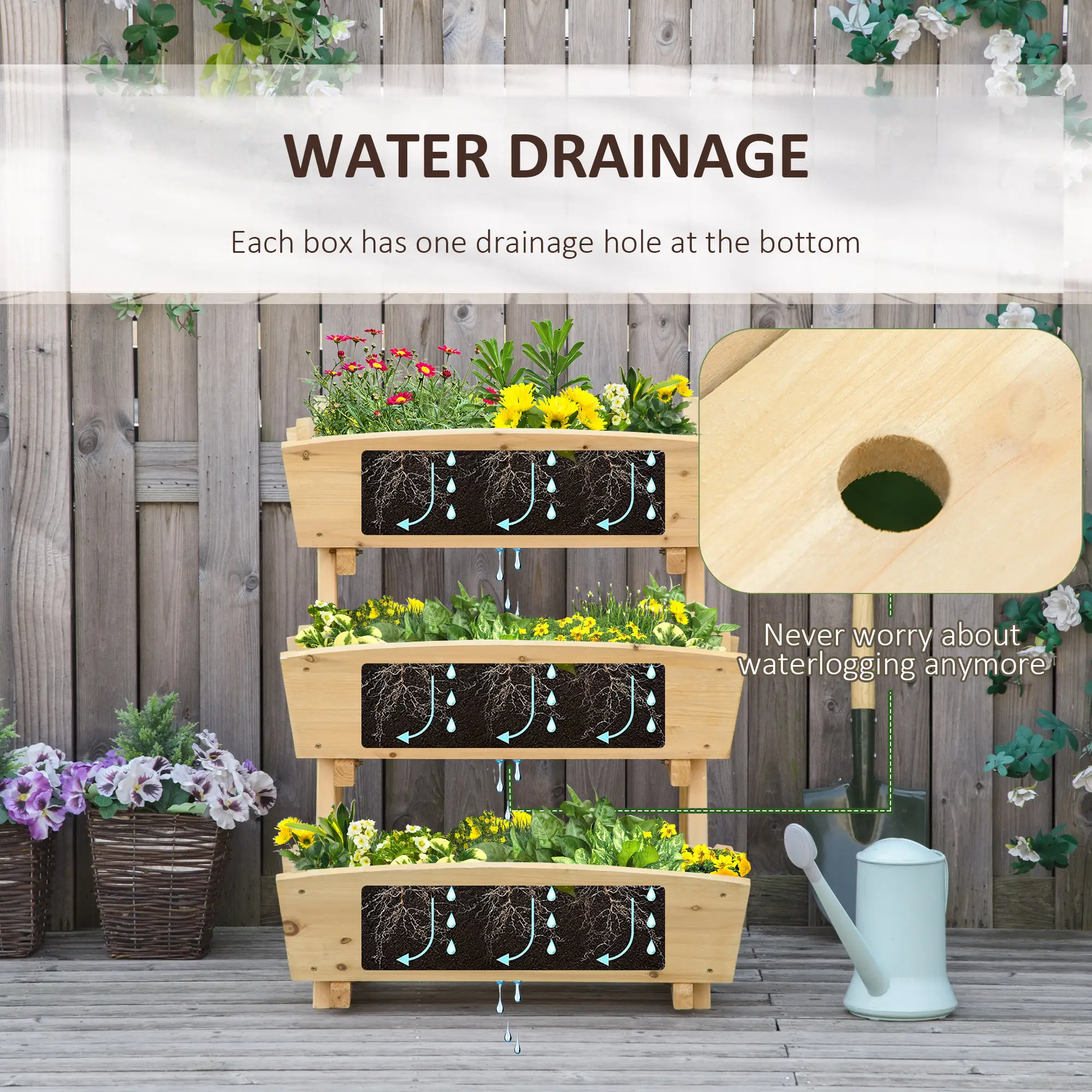 3 Tier Raised Garden Bed, Wooden Elevated Planter Box Kit - Image 5