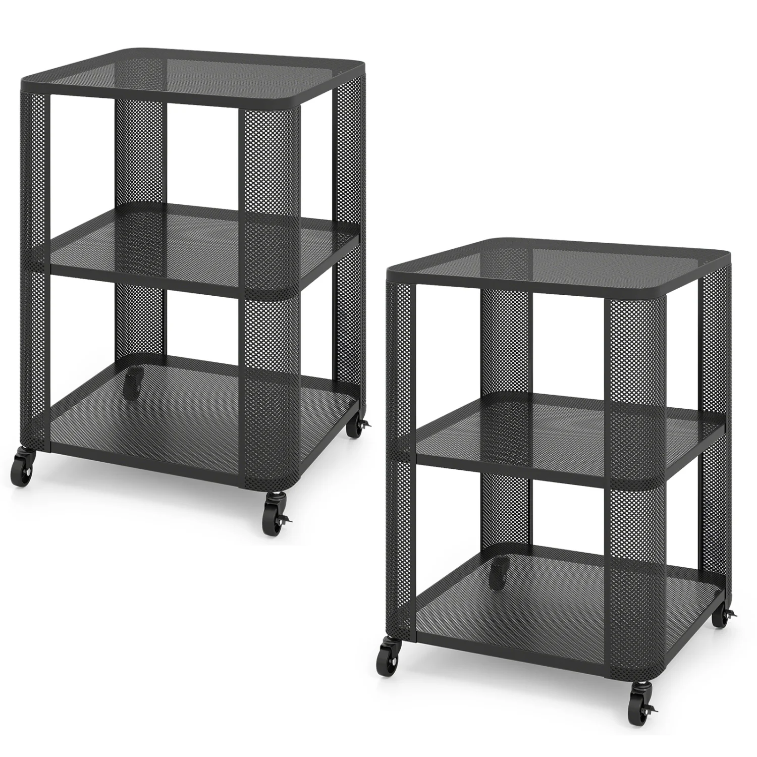 3-Tier Rolling End Table with Open Storage, Set of 2