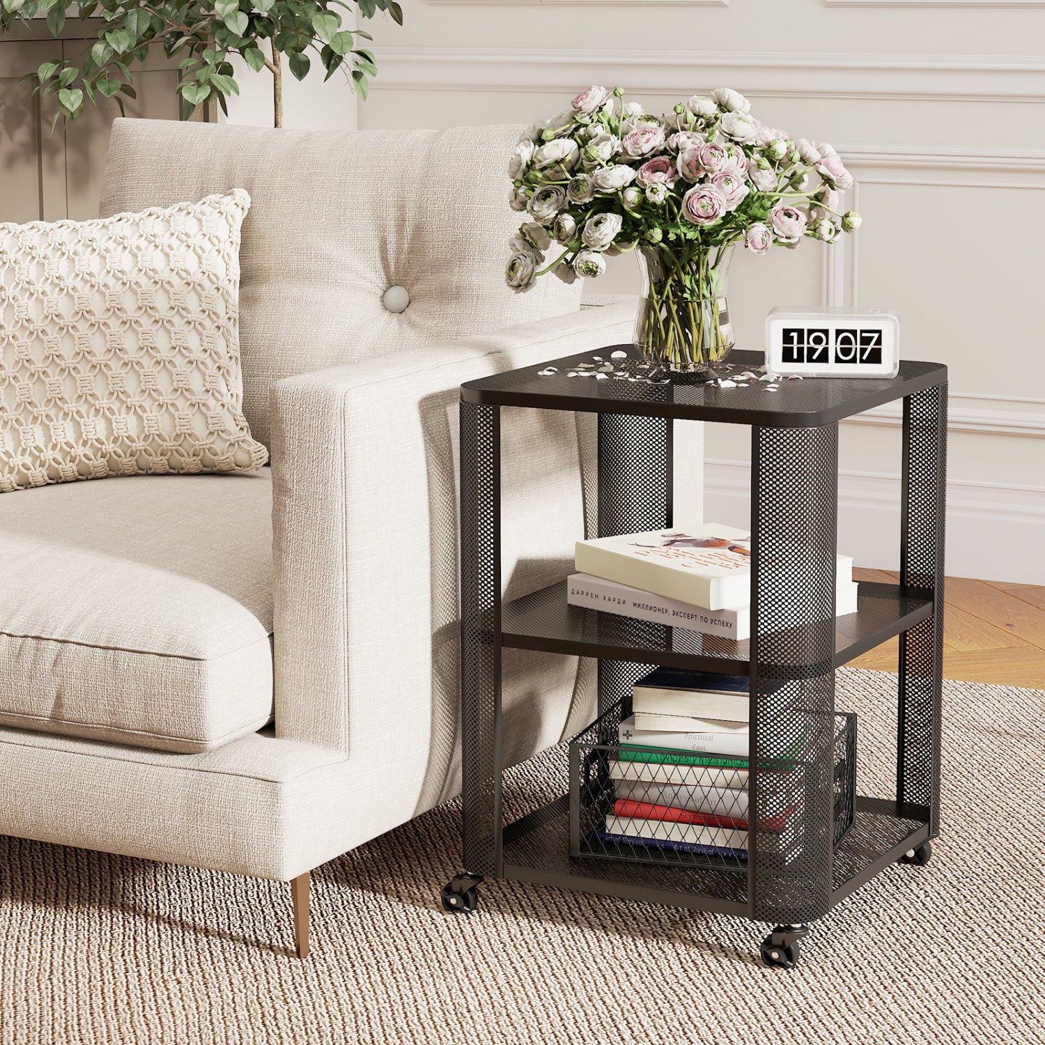 3-Tier Rolling End Table with Open Storage, Set of 2 - Image 2