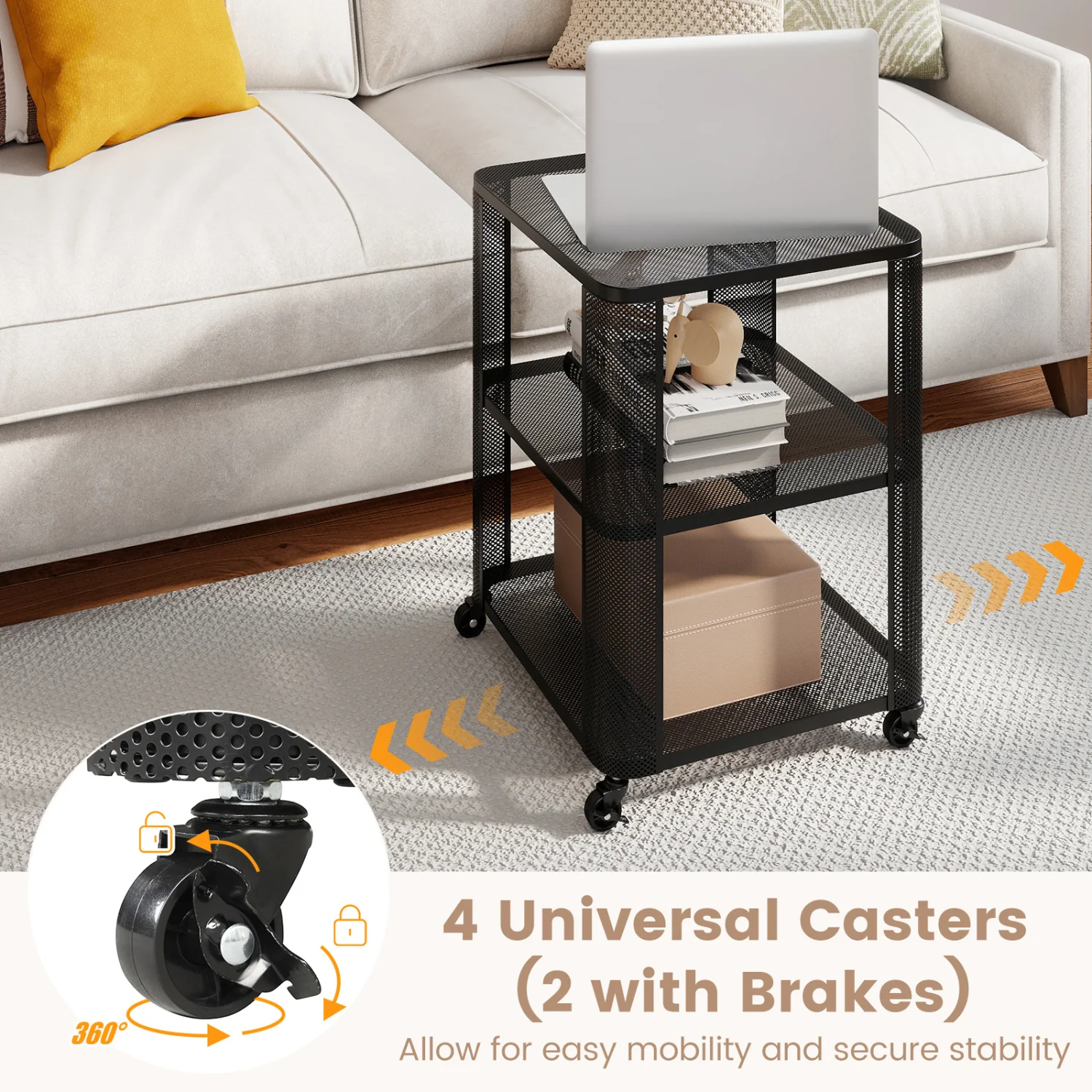 3-Tier Rolling End Table with Open Storage, Set of 2 - Image 6