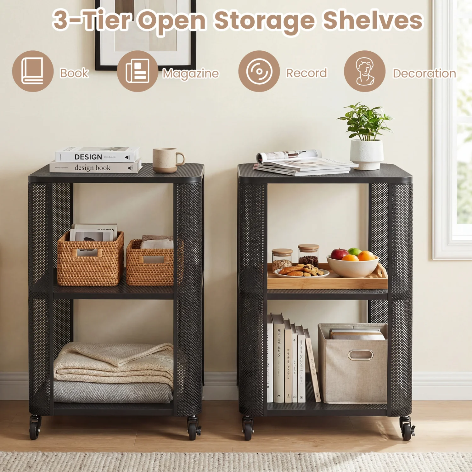 3-Tier Rolling End Table with Open Storage, Set of 2 - Image 8