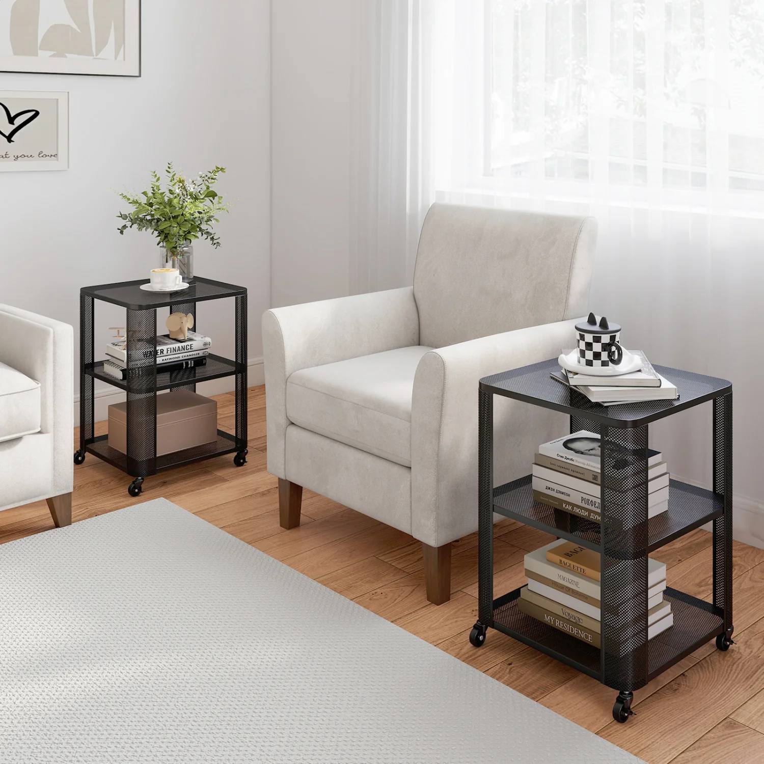 3-Tier Rolling End Table with Open Storage Shelves - Image 3
