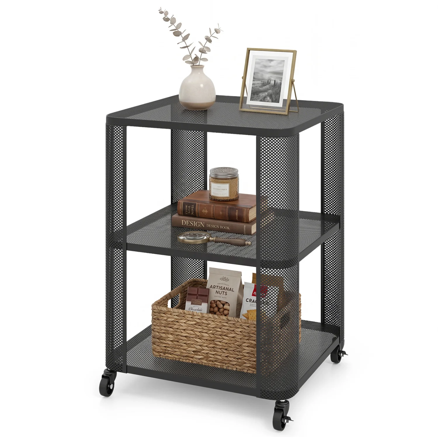 3-Tier Rolling End Table with Open Storage Shelves - Image 4