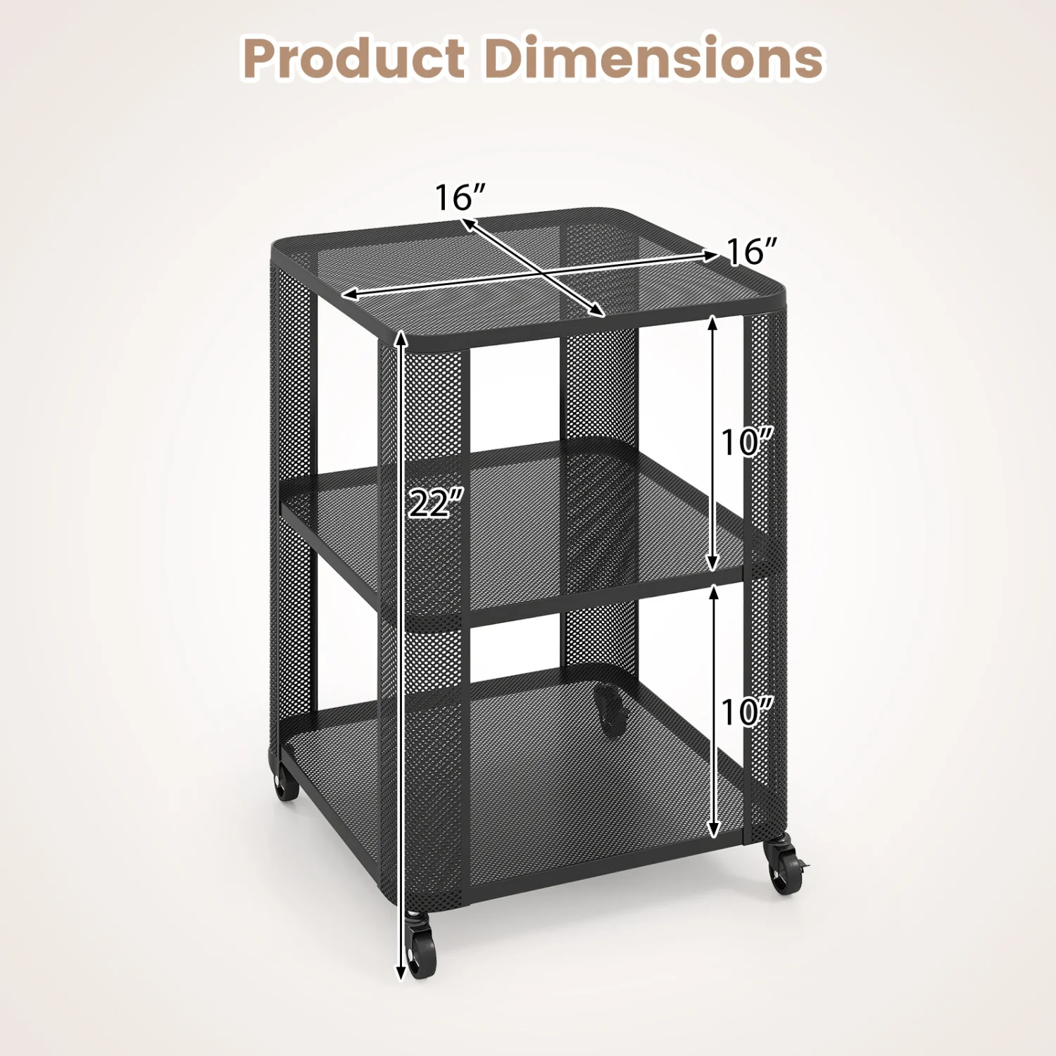 3-Tier Rolling End Table with Open Storage Shelves - Image 5