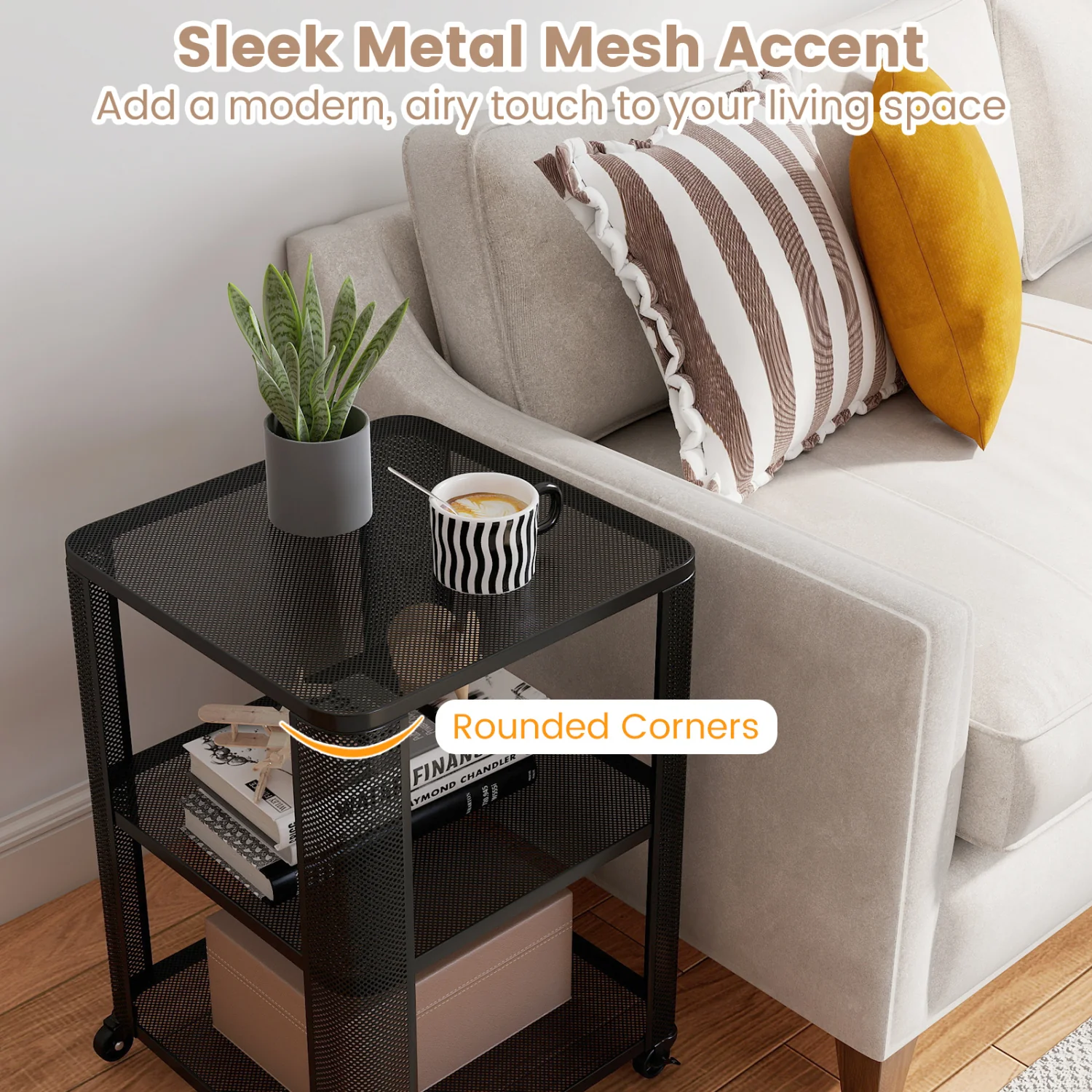 3-Tier Rolling End Table with Open Storage Shelves - Image 7