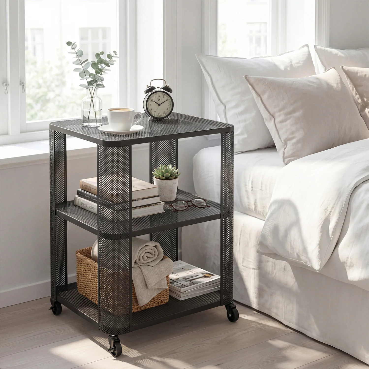 3-Tier Rolling End Table with Open Storage Shelves - Image 9