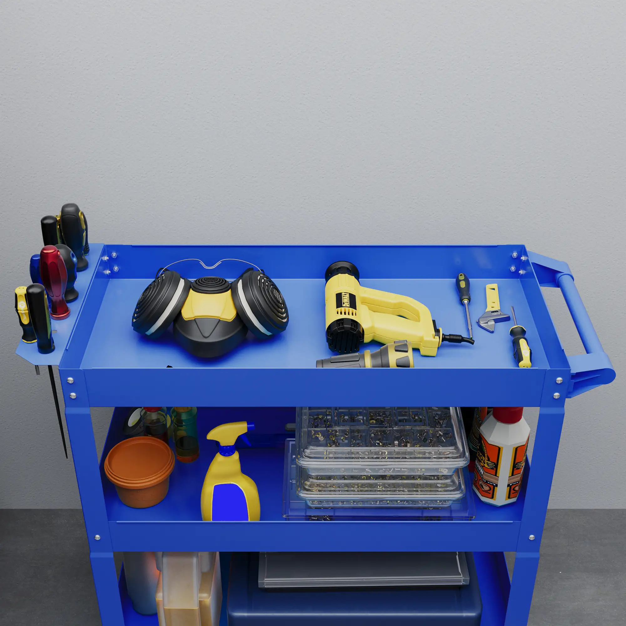 3 Tier Rolling Tool Cart, 330 LBS Heavy Duty Utility Cart, Blue - Image 10