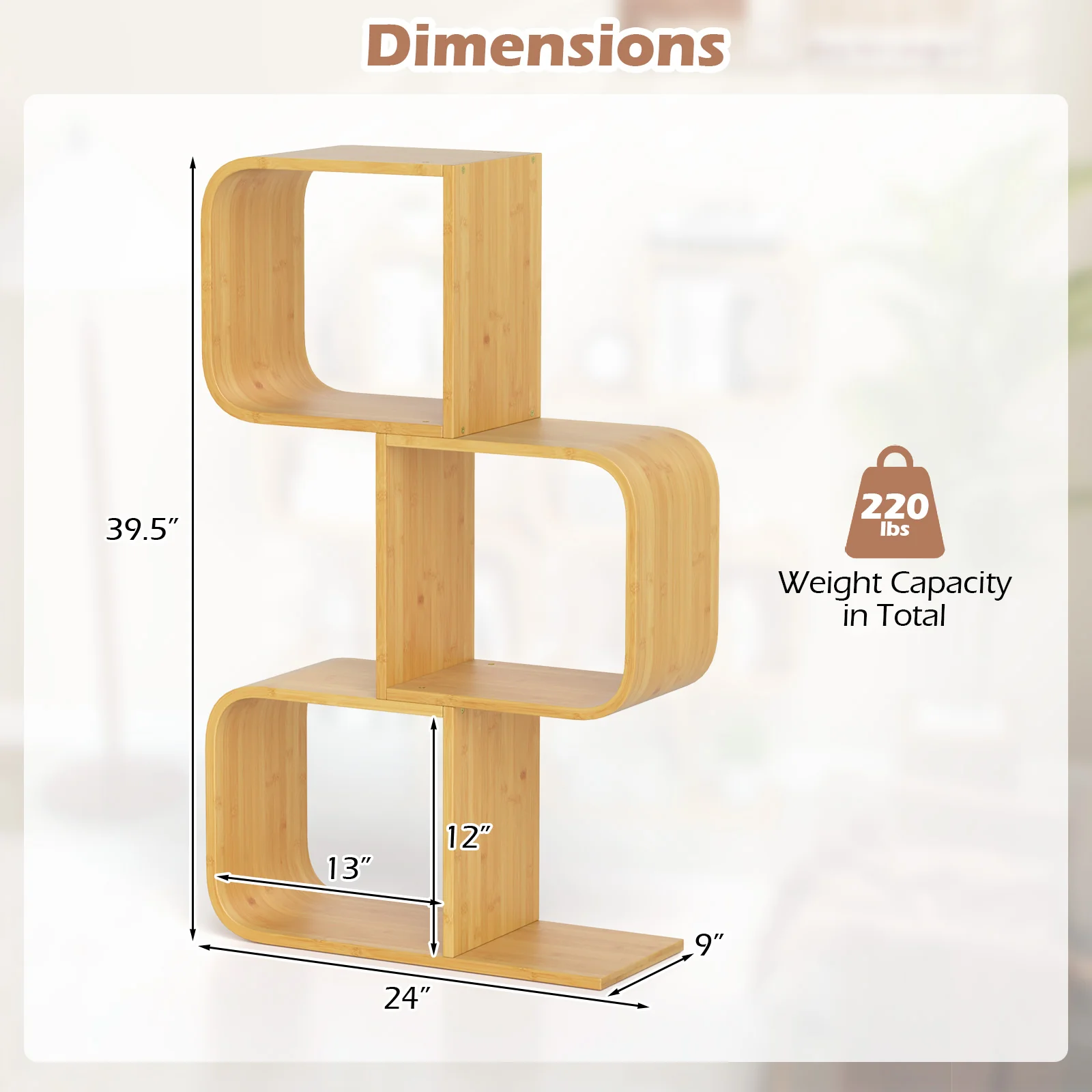 3-Tier S-Shaped Bookcase, 3 Open Cubes, Natural - Image 6