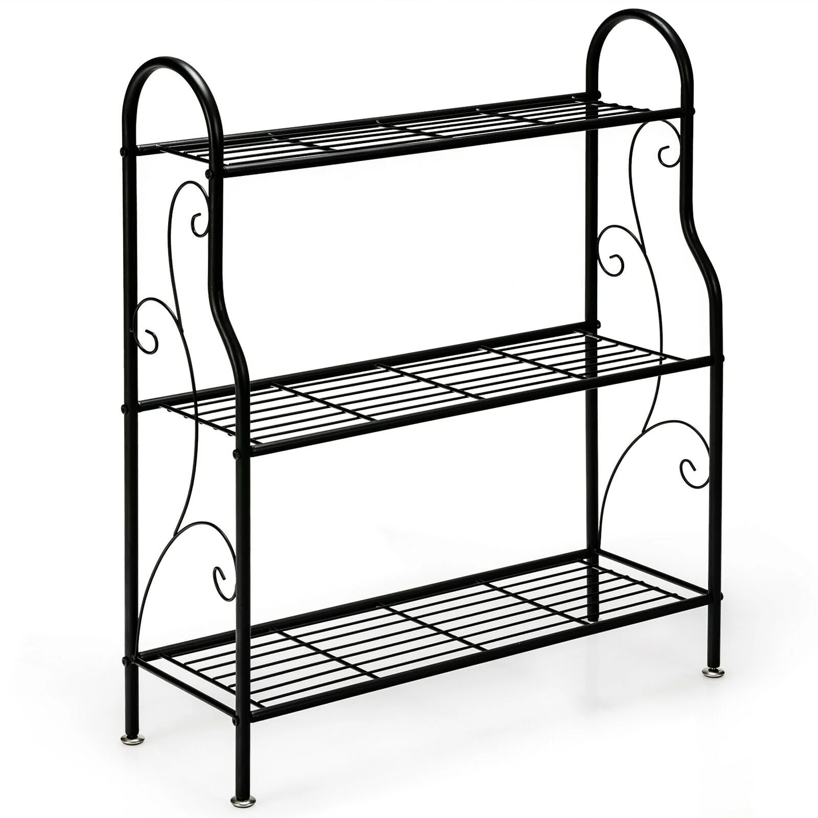 3-Tier Scrollwork Metal Plant Stand, Black - Image 4