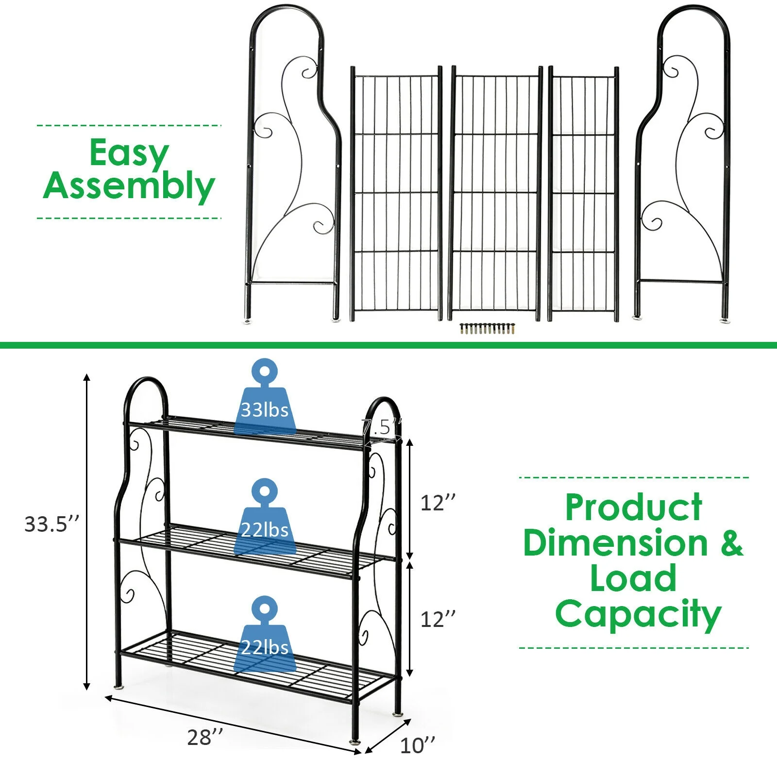 3-Tier Scrollwork Metal Plant Stand, Black - Image 5
