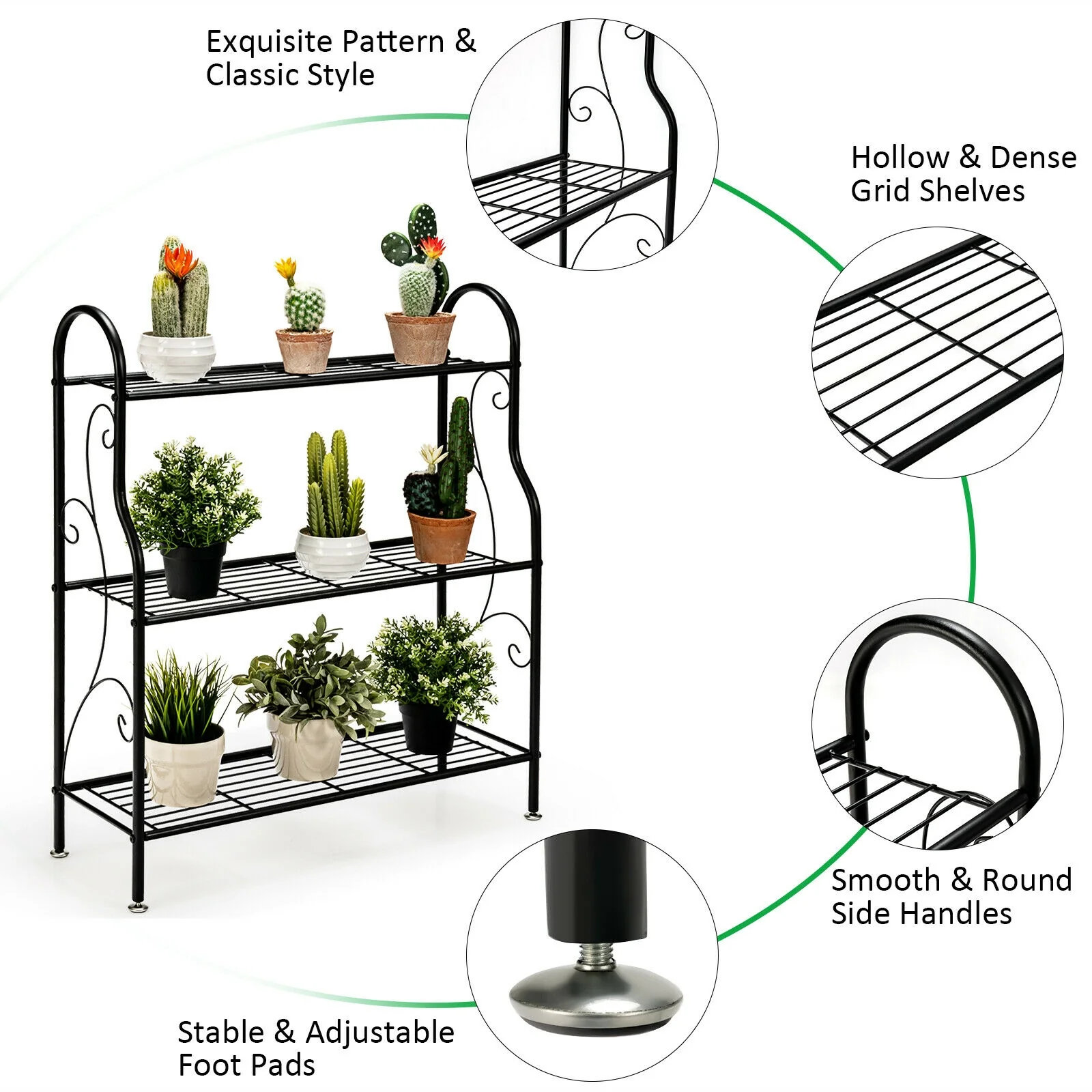 3-Tier Scrollwork Metal Plant Stand, Black - Image 6