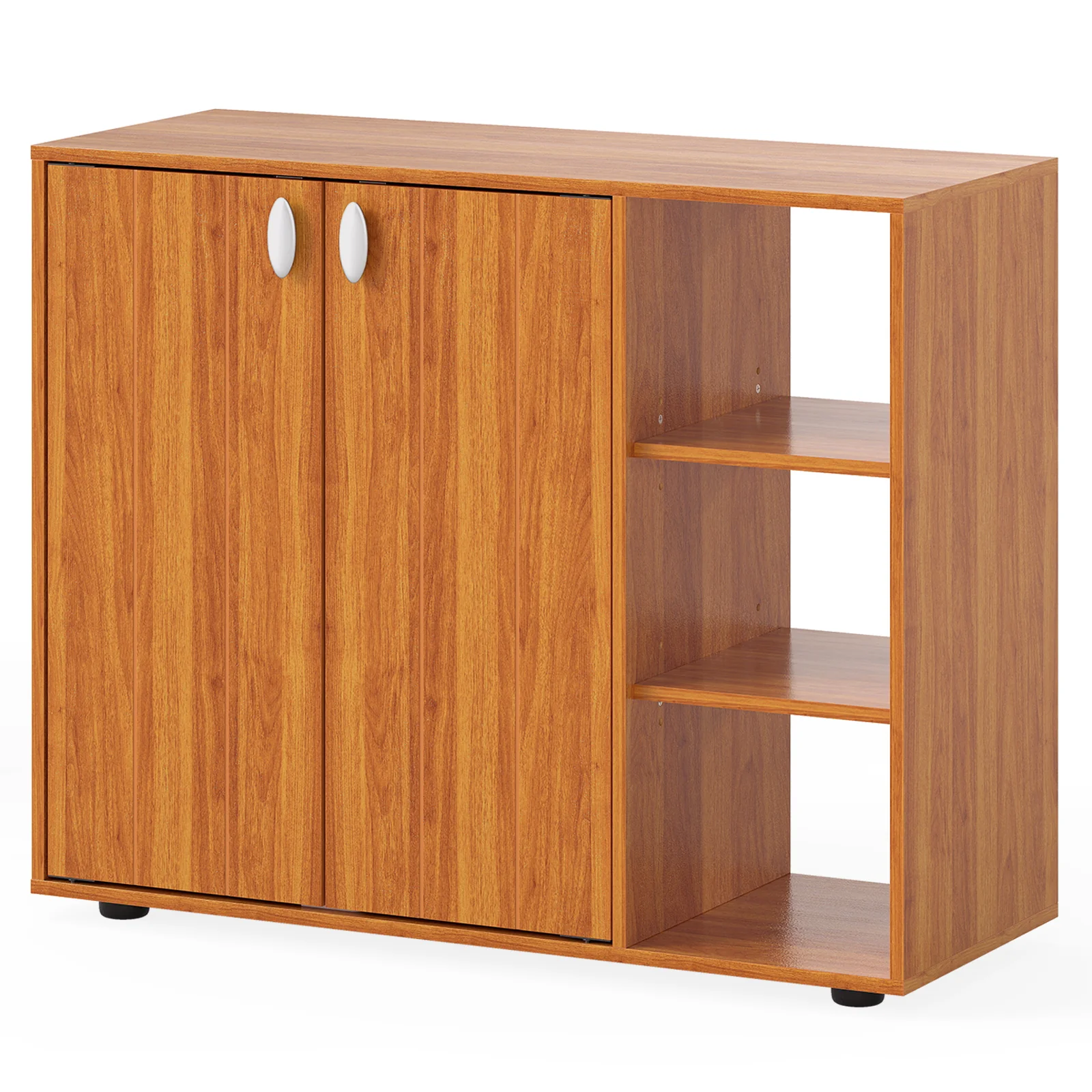 3-Tier Shoe Cabinet With Doors, Adjustable Open Shelves, Natural - Image 4