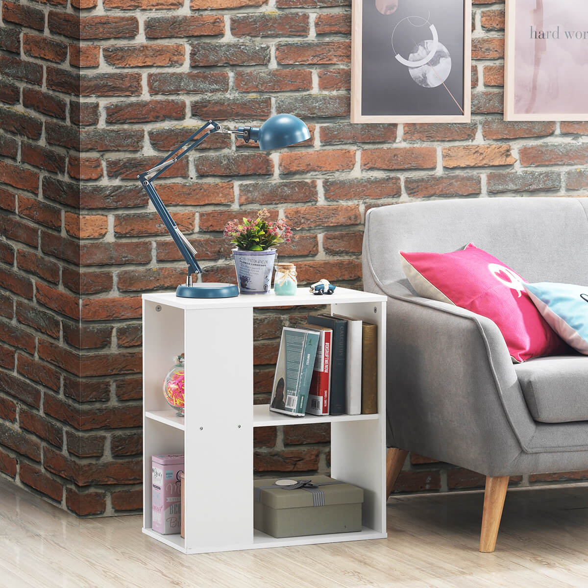 3-Tier Side End Table, Storage Shelves, White - Image 2