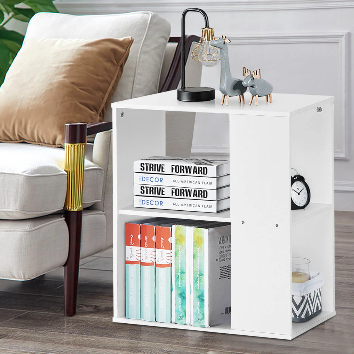 3-Tier Side End Table, Storage Shelves, White - Image 7